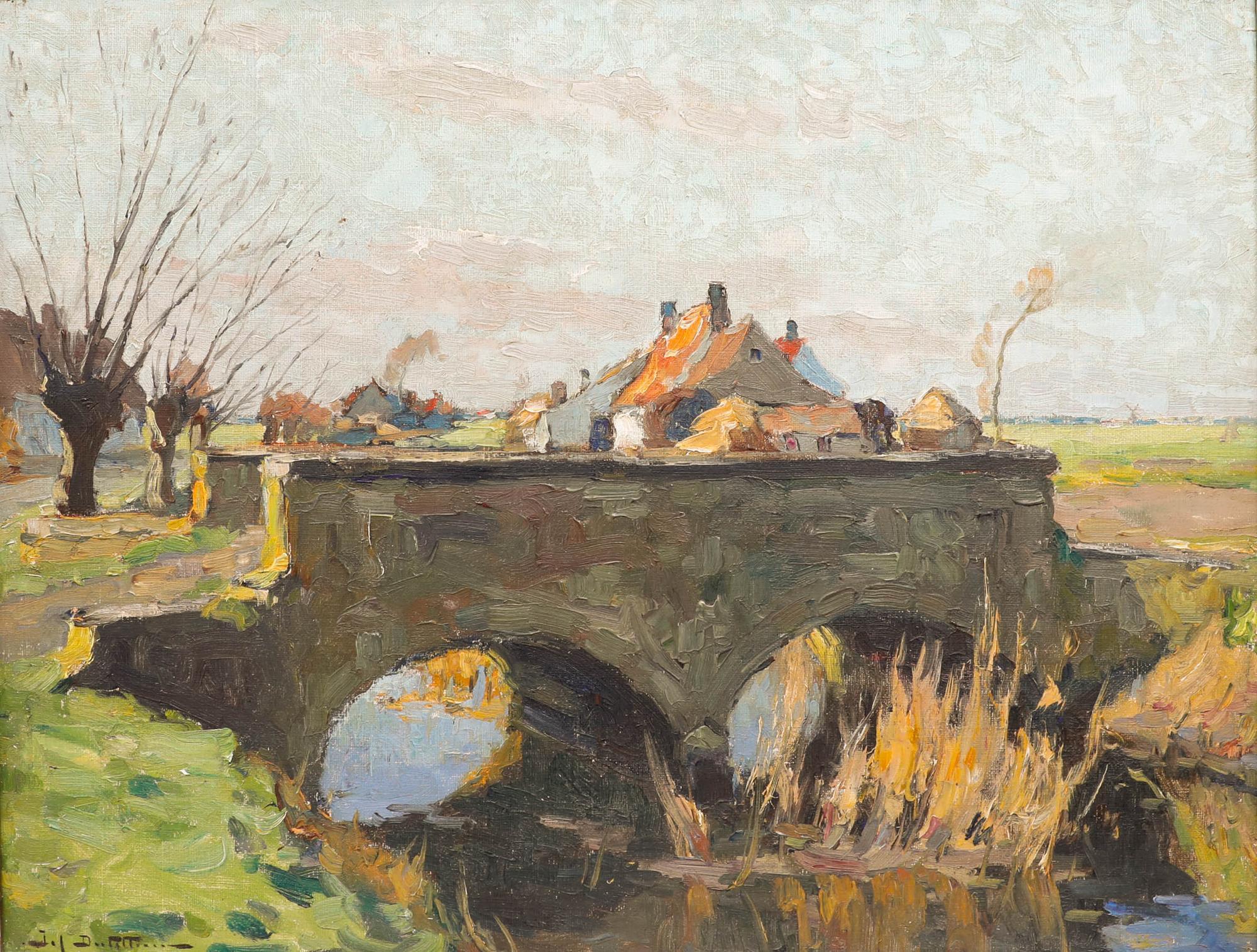Pierre Joseph (Jef) Dutillieu (1876-1960) - Gerahmtes Ölgemälde, Die doppelt gewölbte Brücke – Painting von Unknown