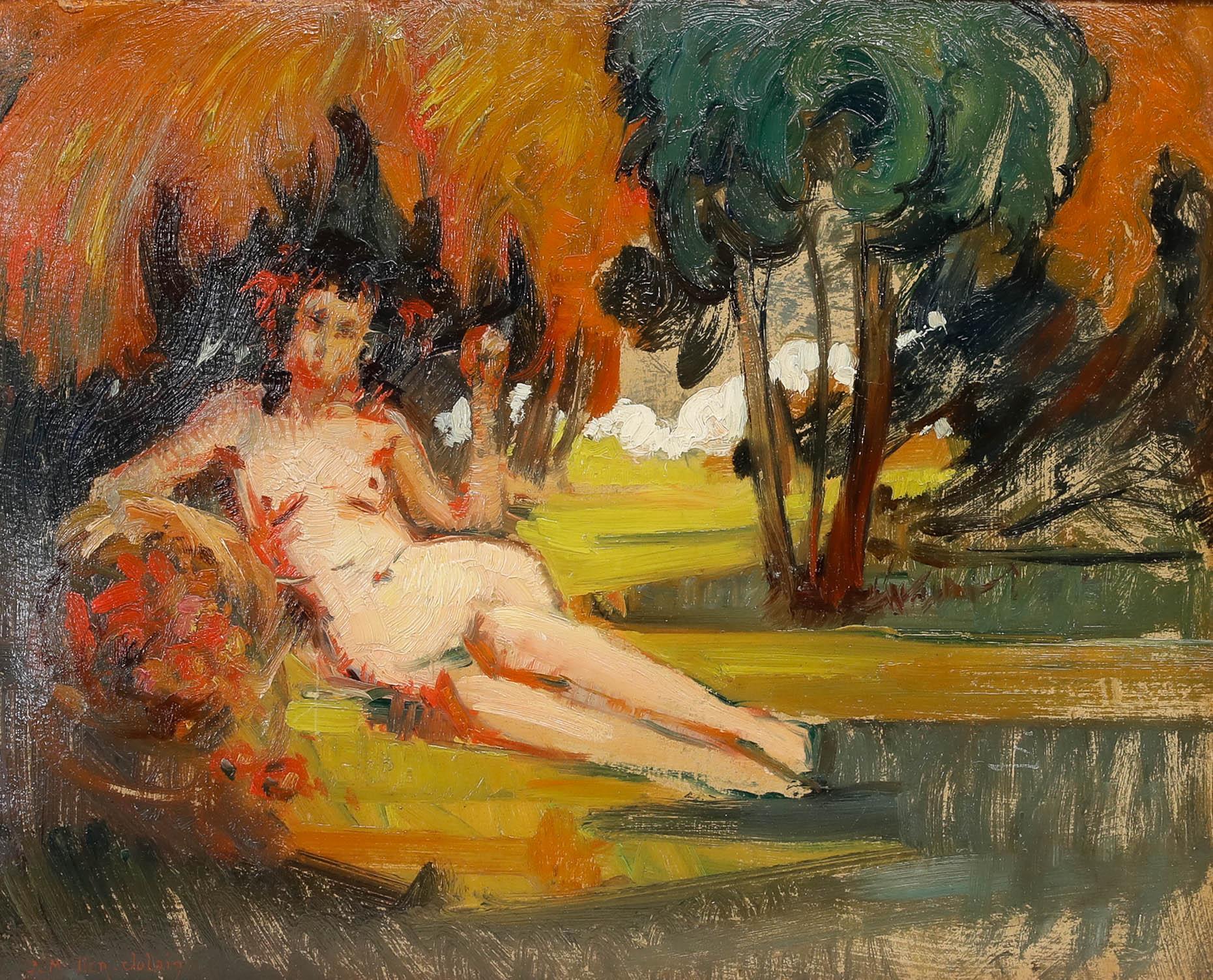 Pierre Munier-Jolain (1888-1922) - Early 20th Century Oil, Femme Nue Allongée - Painting by Unknown