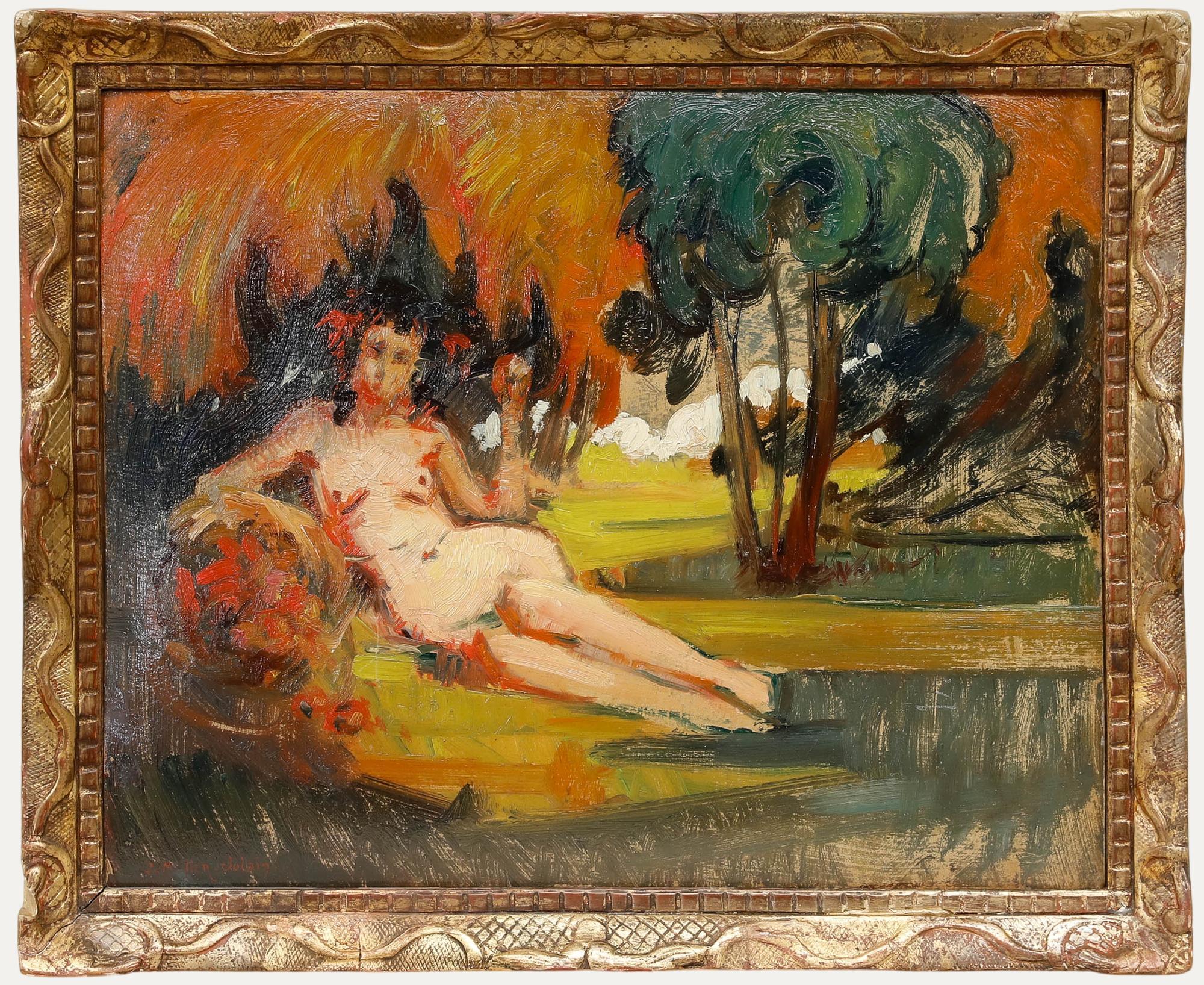Unknown Nude Painting - Pierre Munier-Jolain (1888-1922) - Early 20th Century Oil, Femme Nue Allongée
