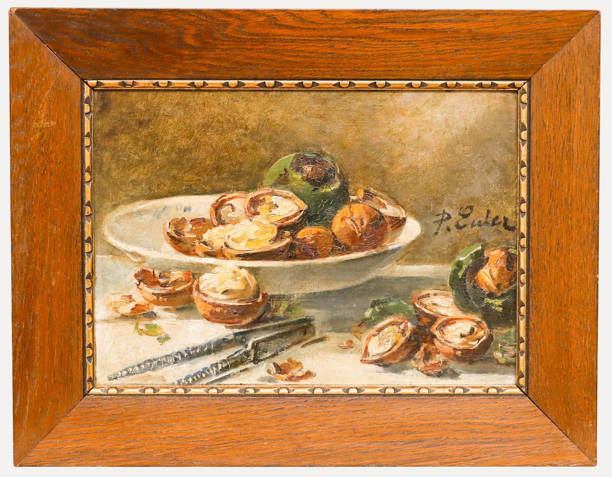 Unknown Still-Life Painting - Pierre Nicolas Euler (1846-1915) - Framed Oil, Still Life of  Walnuts