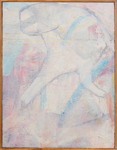 Pink and Blue Dreamscape "Creature Stroll" Framed Vintage Abstract Oil Painting