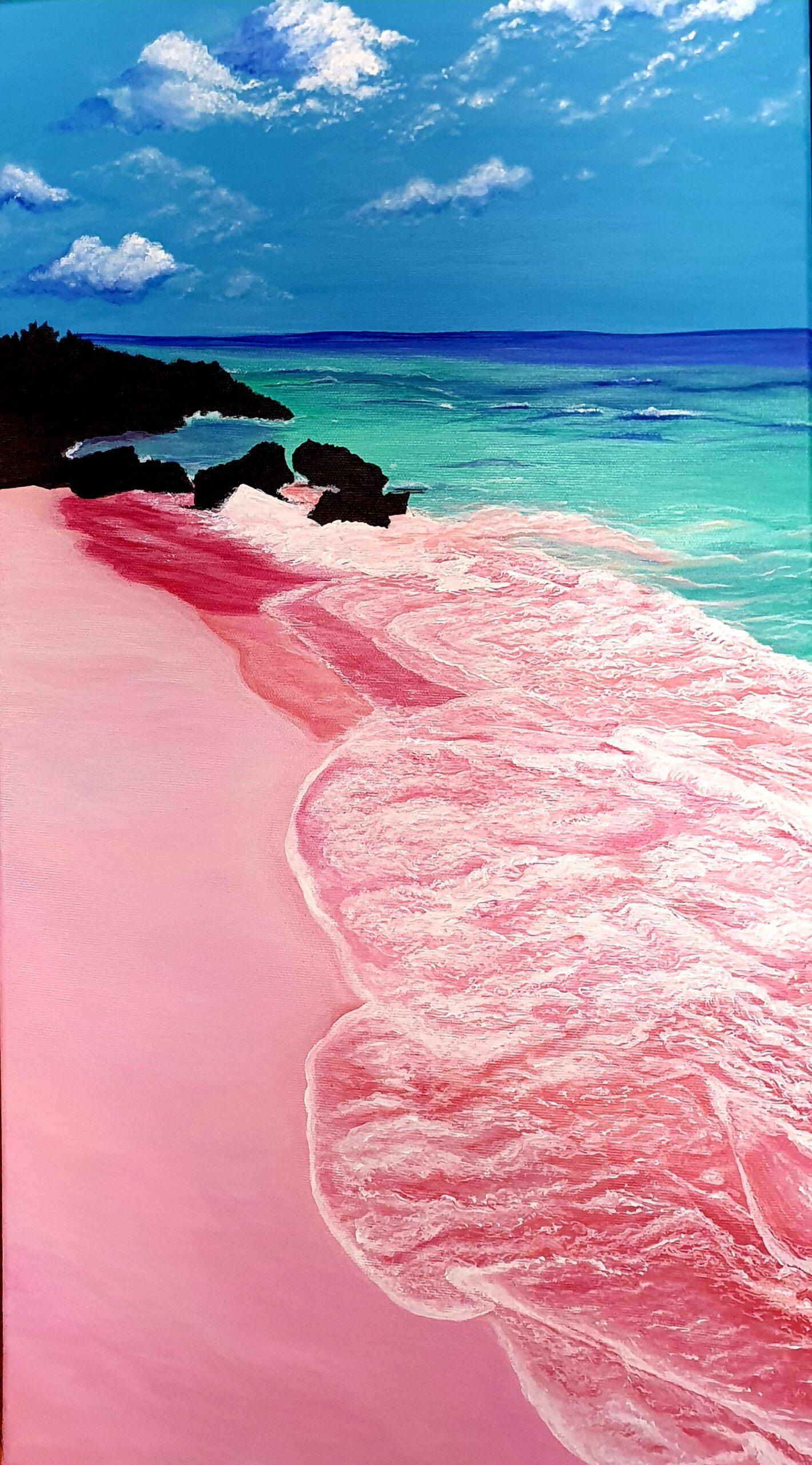 Pink beach by Mihaela Bozariu - Painting by Unknown