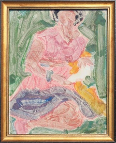Pink, Green, Yellow and Blue Abstract Figurative Portrait of a Woman	