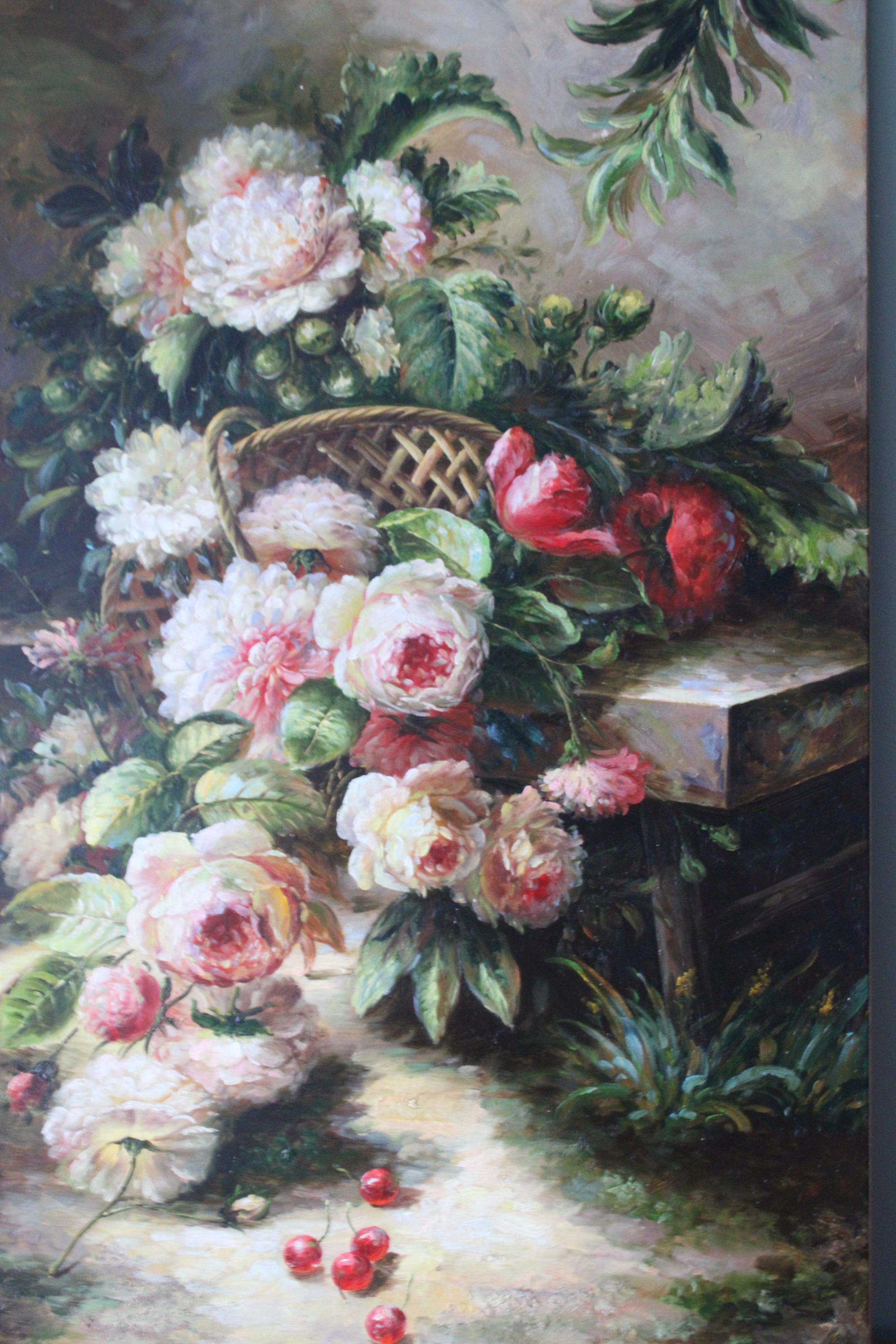 Pink Peonies Still Life Oil Painting on Canvas Large Vintage Flowers on Canvas im Angebot 7