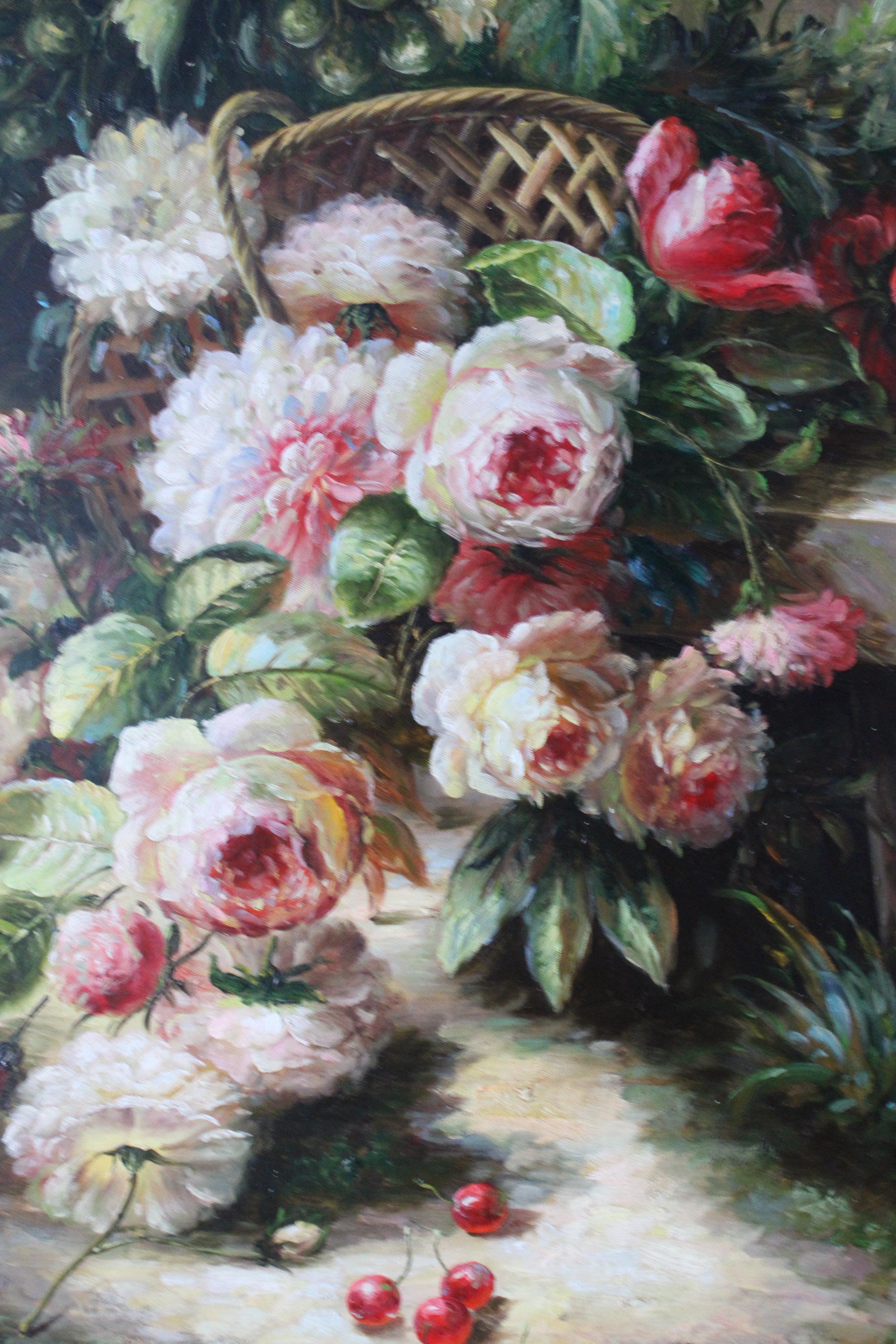 Pink Peonies Still Life Oil Painting on Canvas Large Vintage Flowers on Canvas im Angebot 8
