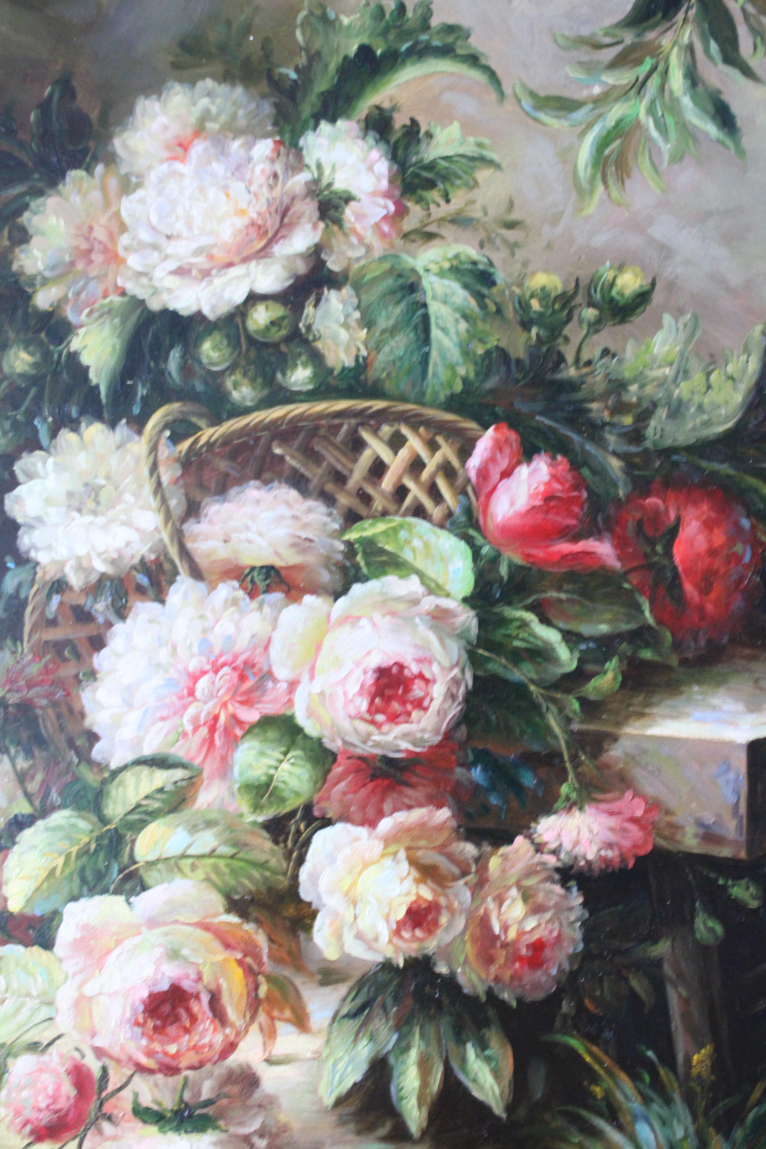 Pink Peonies Still Life Oil Painting on Canvas Large Vintage Flowers on Canvas im Angebot 1