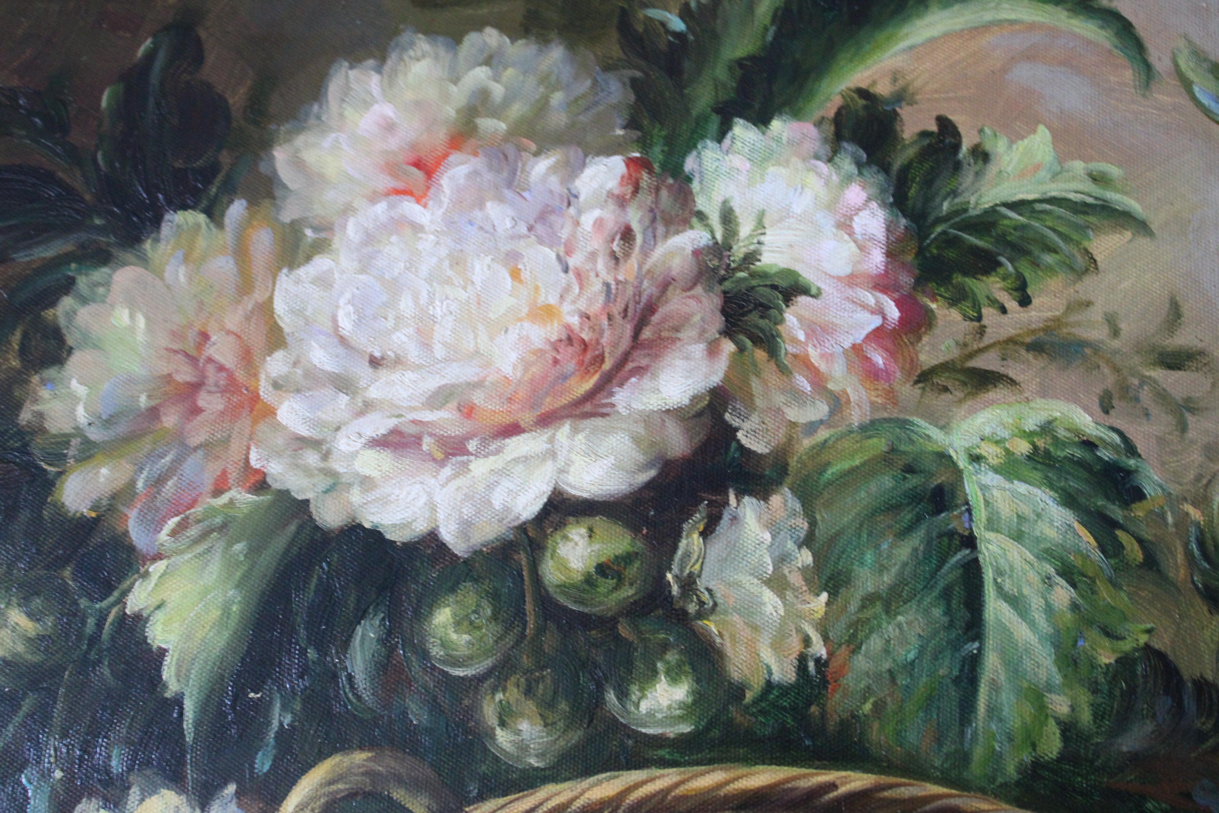 Pink Peonies Still Life Oil Painting on Canvas Large Vintage Flowers on Canvas im Angebot 4