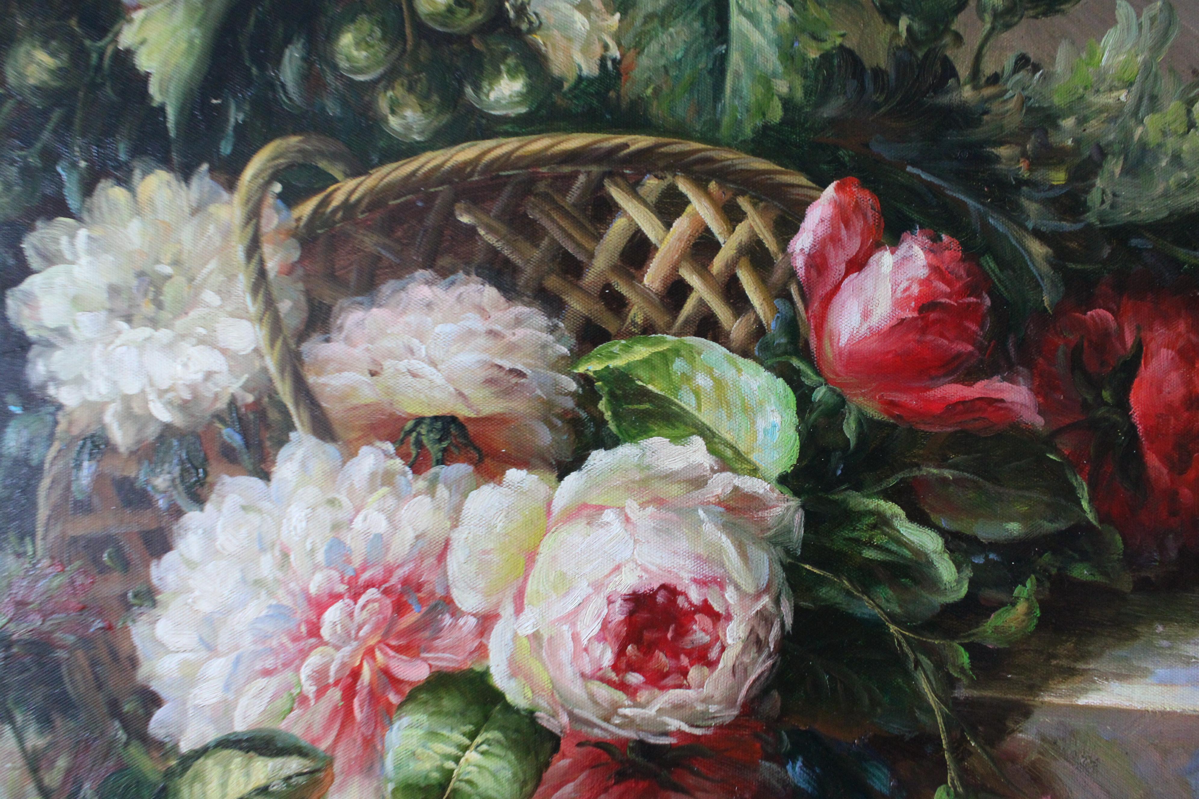 Pink Peonies Still Life Oil Painting on Canvas Large Vintage Flowers on Canvas im Angebot 5