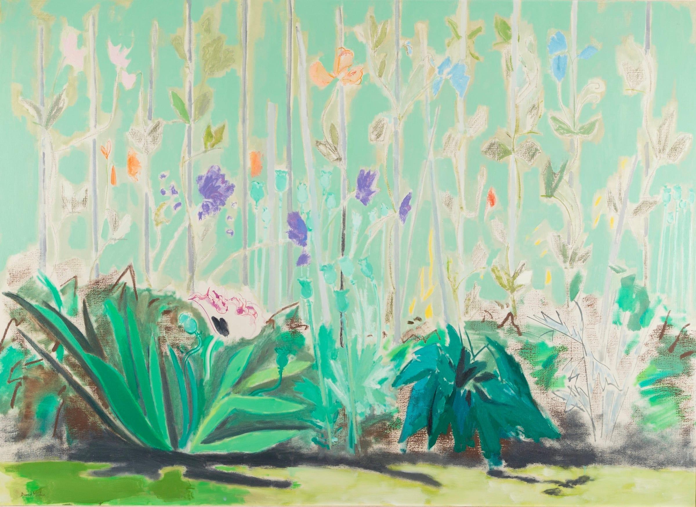 Unknown Still-Life Painting – Rosa Mohn und Sweet Peas, Öl auf Leinwand Gemälde von David Michie, um 1980
