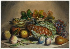 Pitcher - Late 19th Century Oil, Still Life with Pineapple
