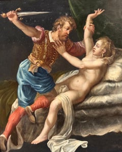 Painting on Slate early 17th century Venetian School "Tarquin and Lucretia"