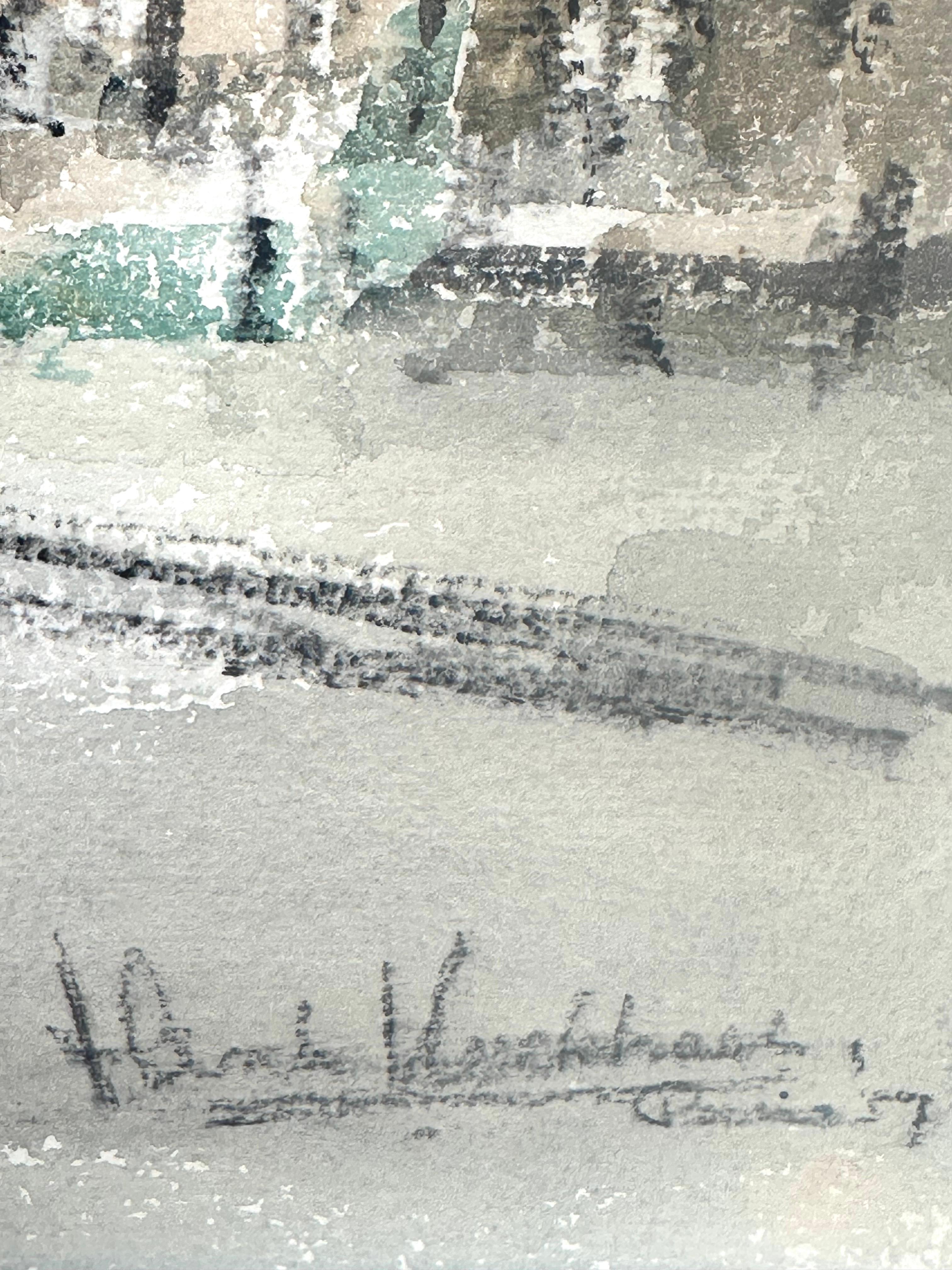 Place de Clichy Paris Stadtbild Mitte des Jahrhunderts arcjitecture Gemälde – Painting von Unknown