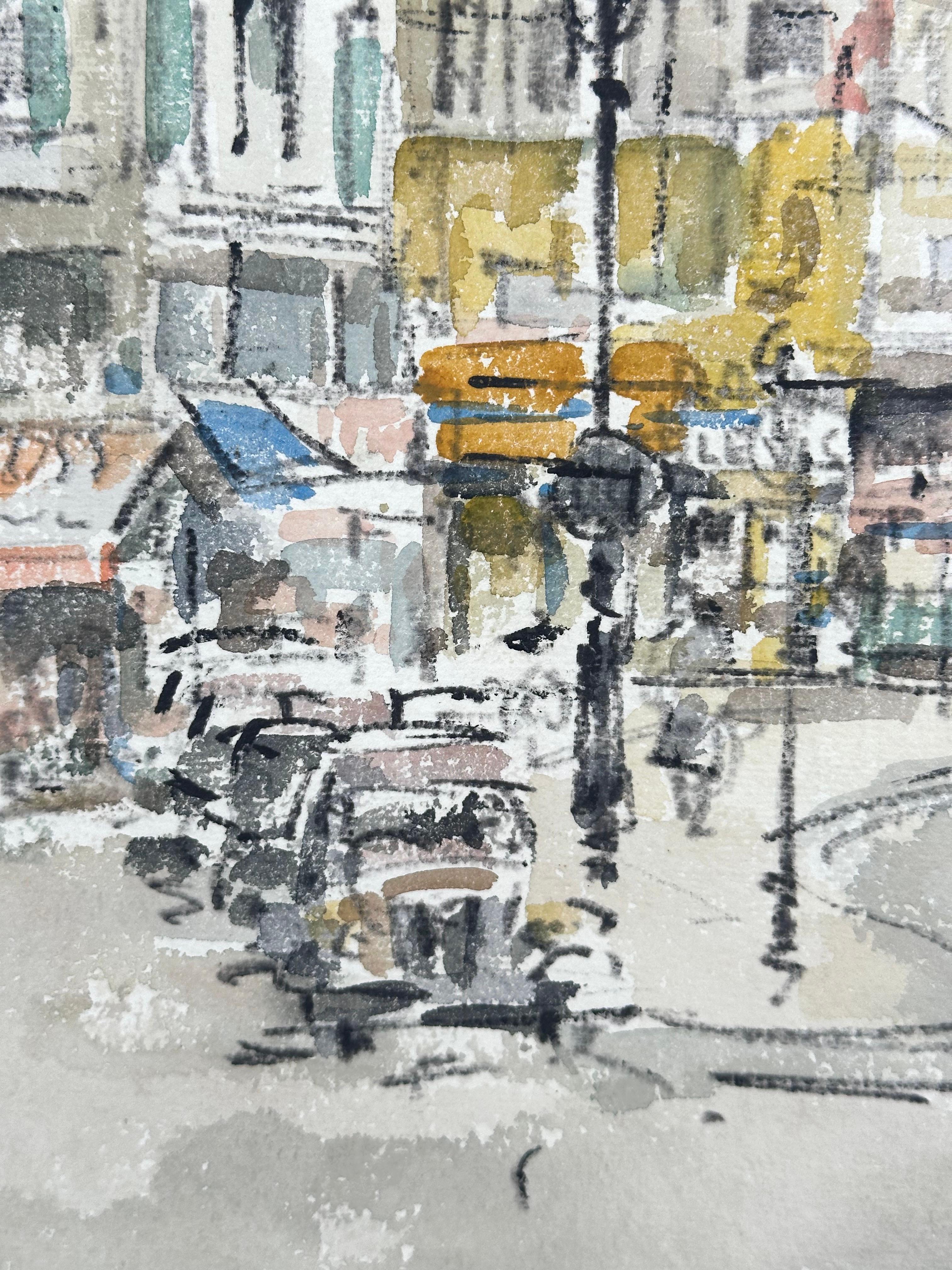 Place de Clichy Paris Stadtbild Mitte des Jahrhunderts arcjitecture Gemälde (Grau), Landscape Painting, von Unknown