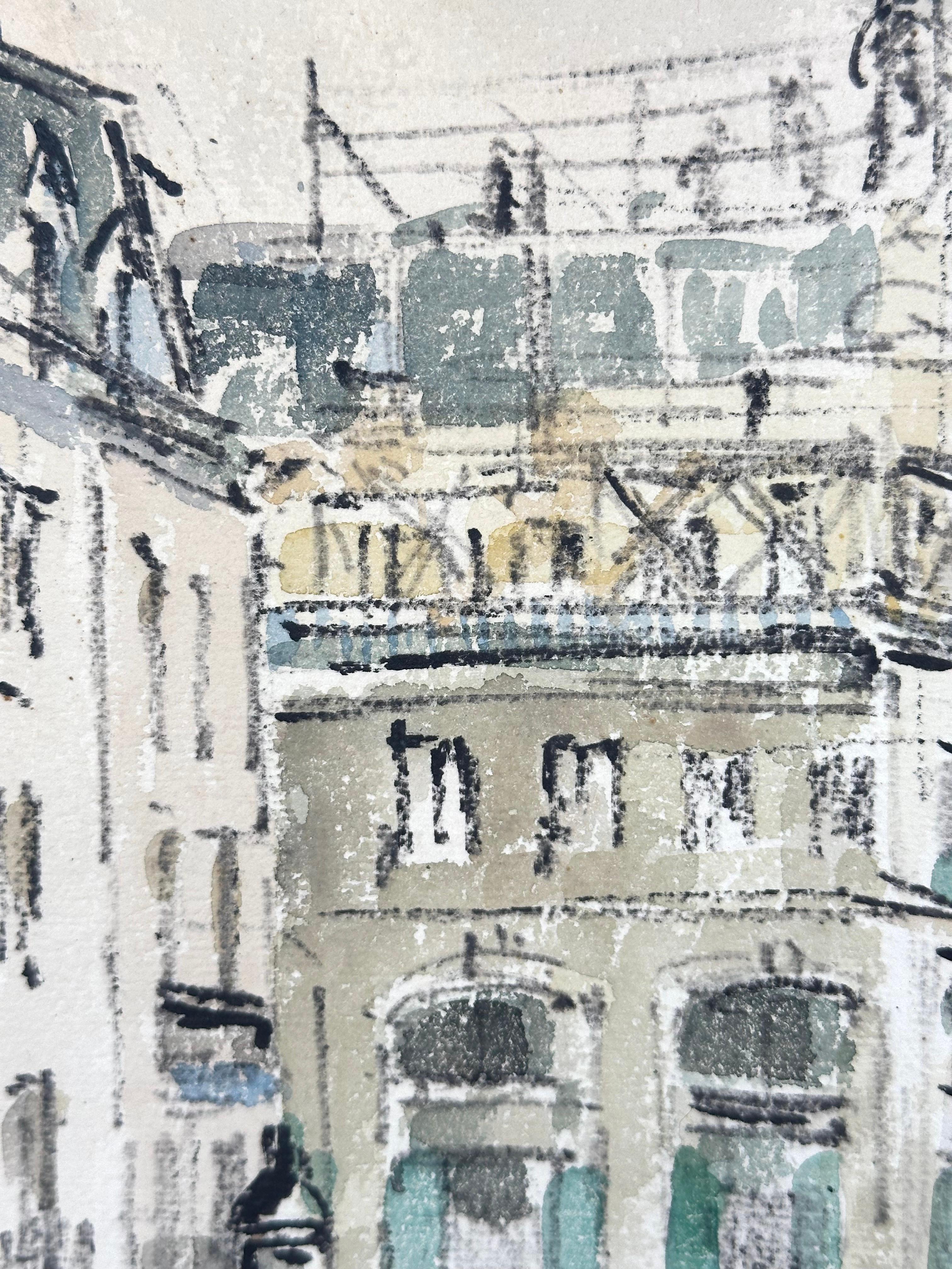 Die schöne Pariser Straßenszene zeigt die Place de Clichy.

Aquarell und Bleistift auf Papier. Das Blatt misst 14 x 20 Zoll.

Unleserlich signiert unten rechts und auf der Rückseite.