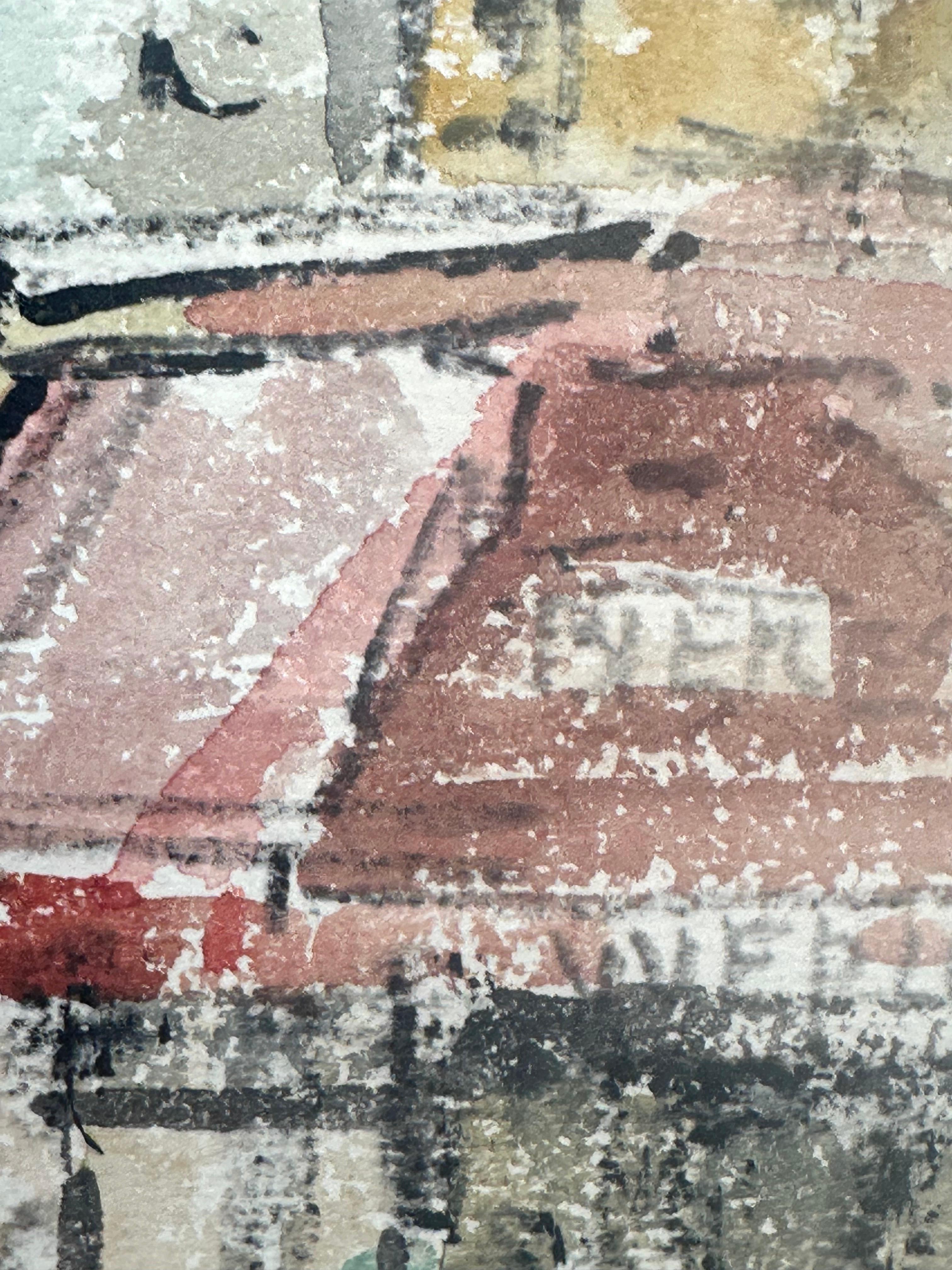 Place de Clichy Paris Stadtbild Mitte des Jahrhunderts arcjitecture Gemälde im Angebot 1