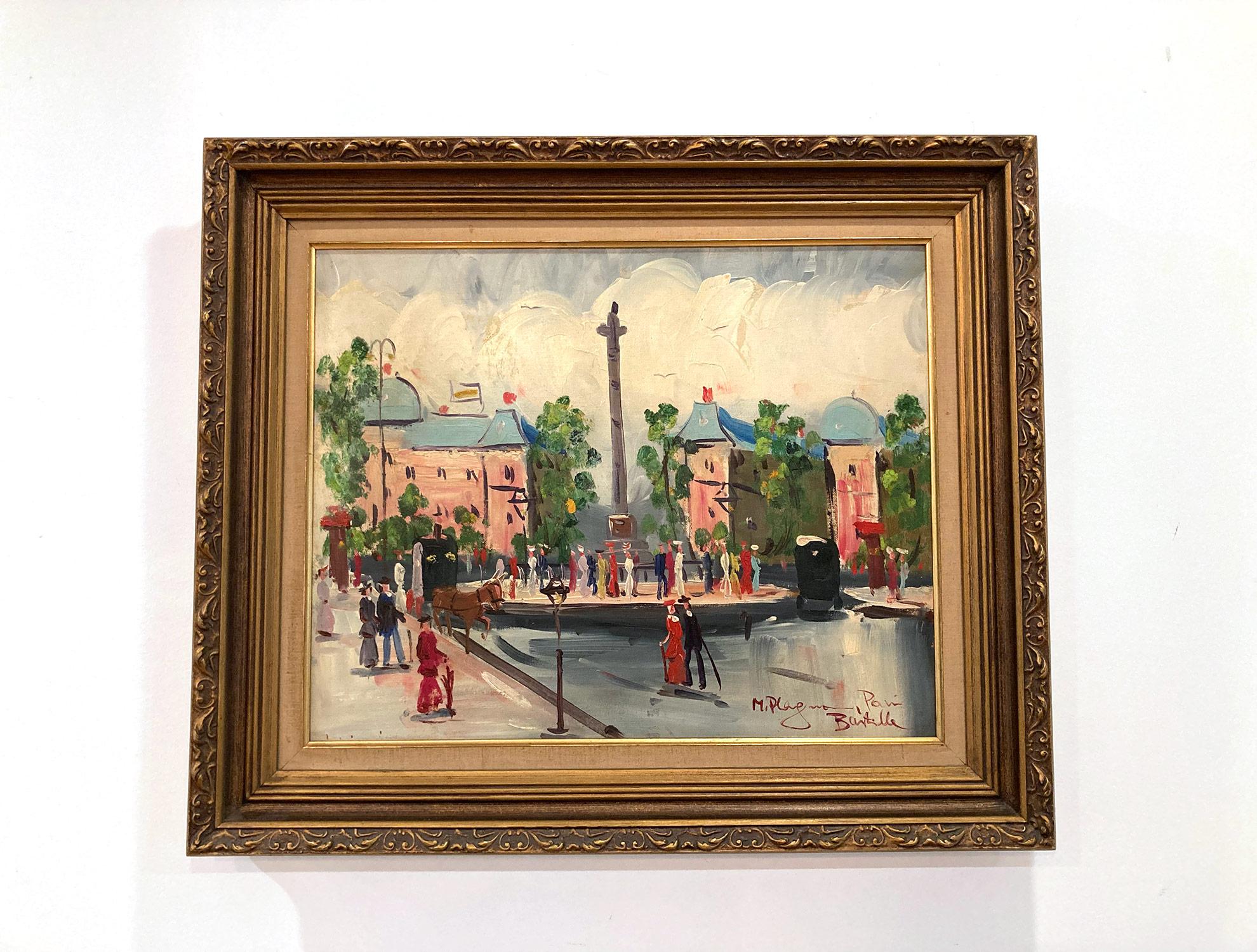 Peinture à l'huile « Place de la Bastille » - Scène de rue impressionniste française d'une ville de Paris en vente 9