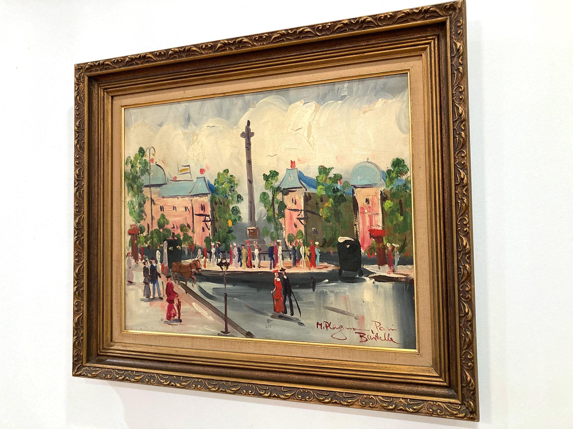 Peinture à l'huile « Place de la Bastille » - Scène de rue impressionniste française d'une ville de Paris en vente 11