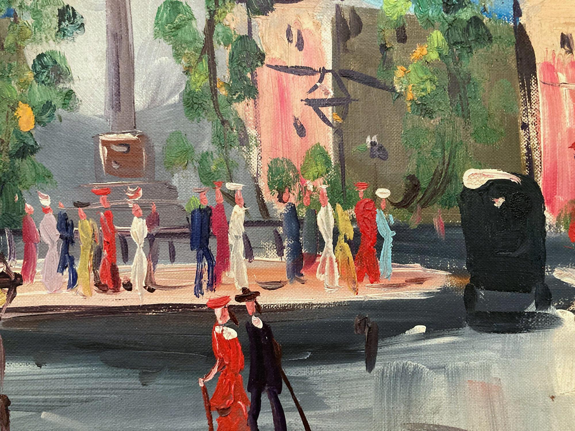 Peinture à l'huile « Place de la Bastille » - Scène de rue impressionniste française d'une ville de Paris - Post-impressionnisme Painting par Unknown