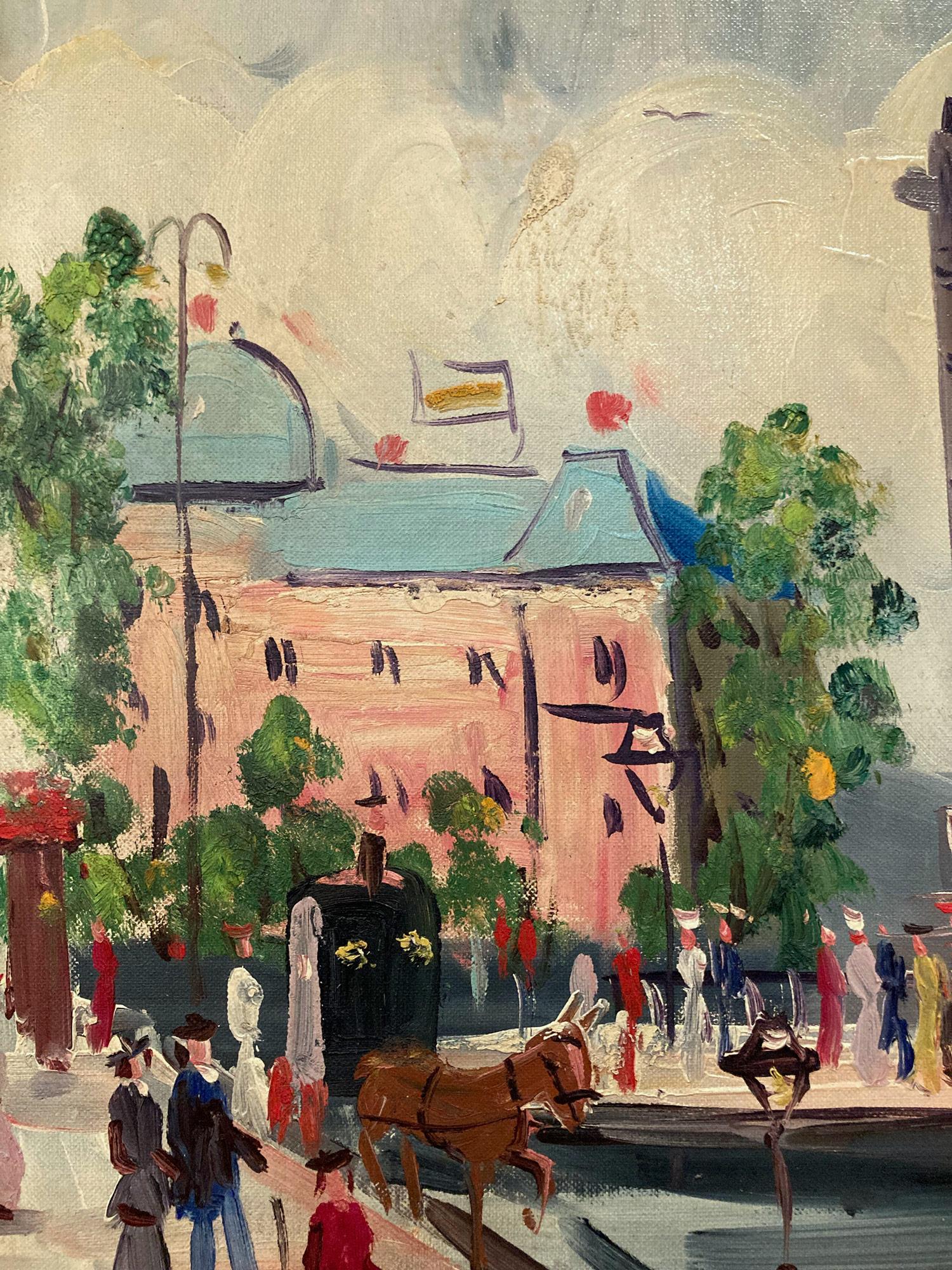 Peinture à l'huile « Place de la Bastille » - Scène de rue impressionniste française d'une ville de Paris en vente 2