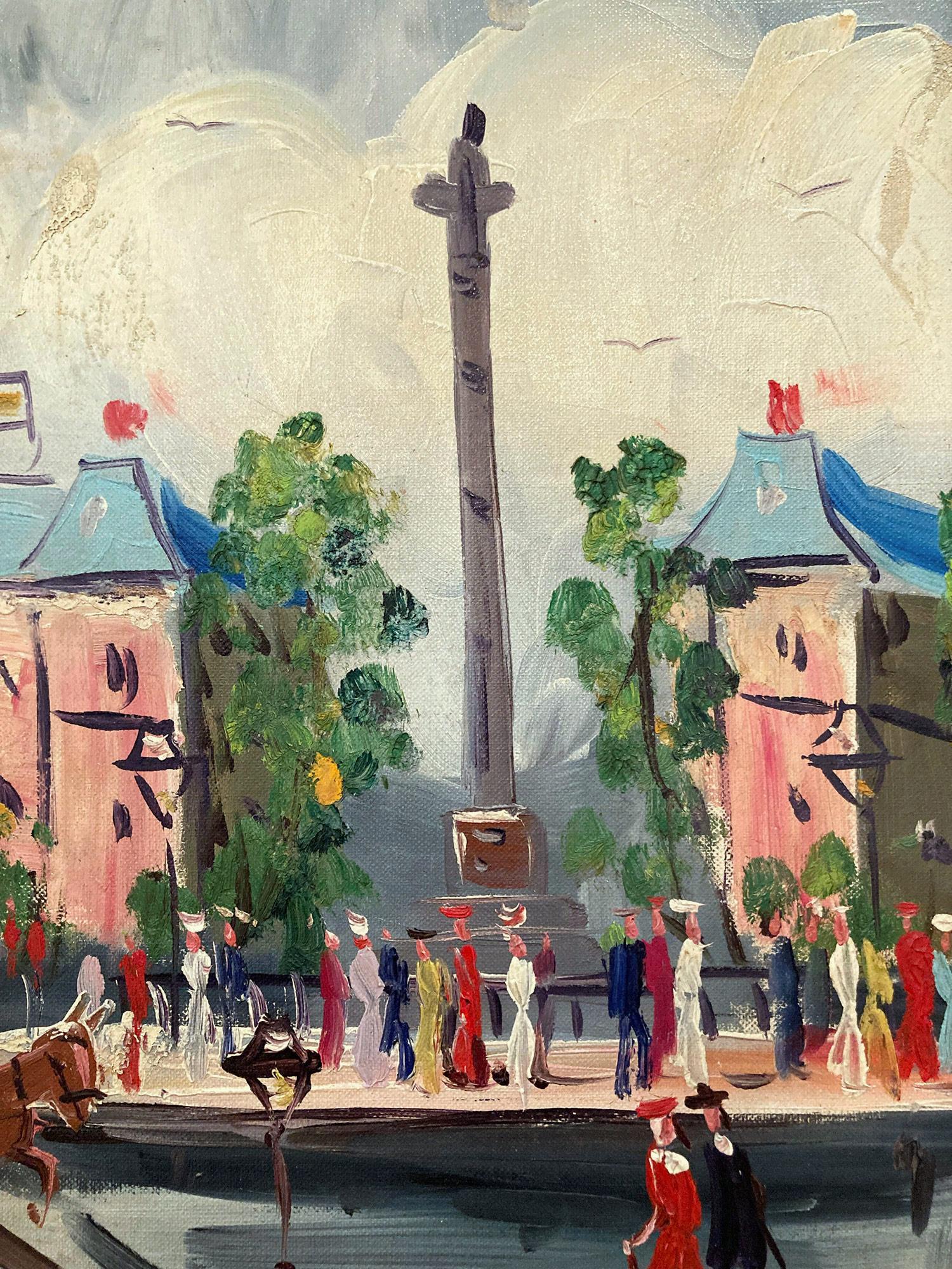 Peinture à l'huile « Place de la Bastille » - Scène de rue impressionniste française d'une ville de Paris en vente 3