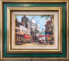 "Place Du Tertre " Impressionist Oil Painting with Figures in Parisian Village