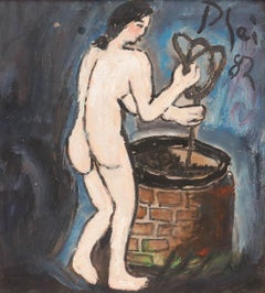 Plai - Framed 1982 Oil, At the Well