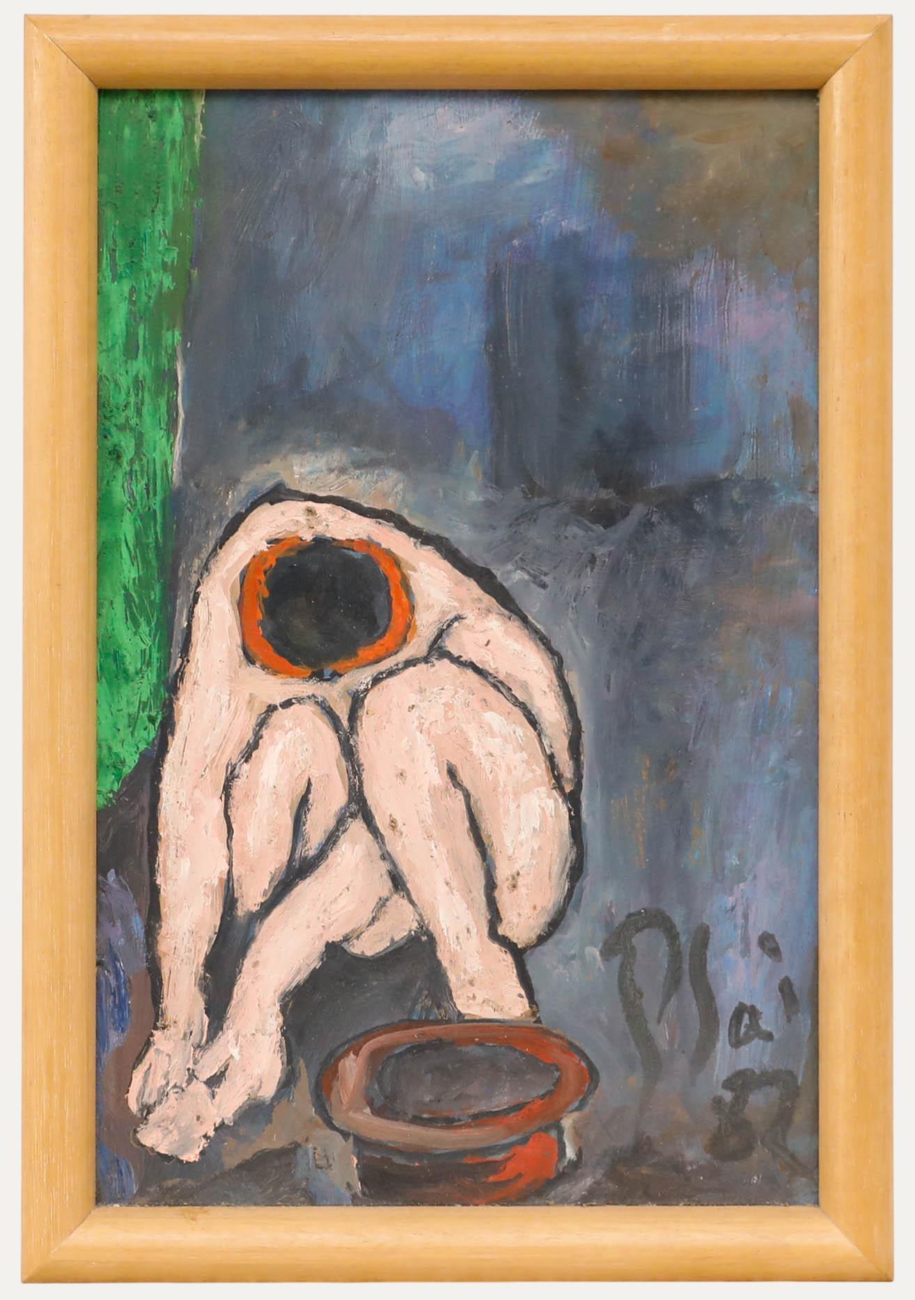 Unknown Nude Painting – Plai - Gerahmtes Öl von 1982, Am Hafenbecken