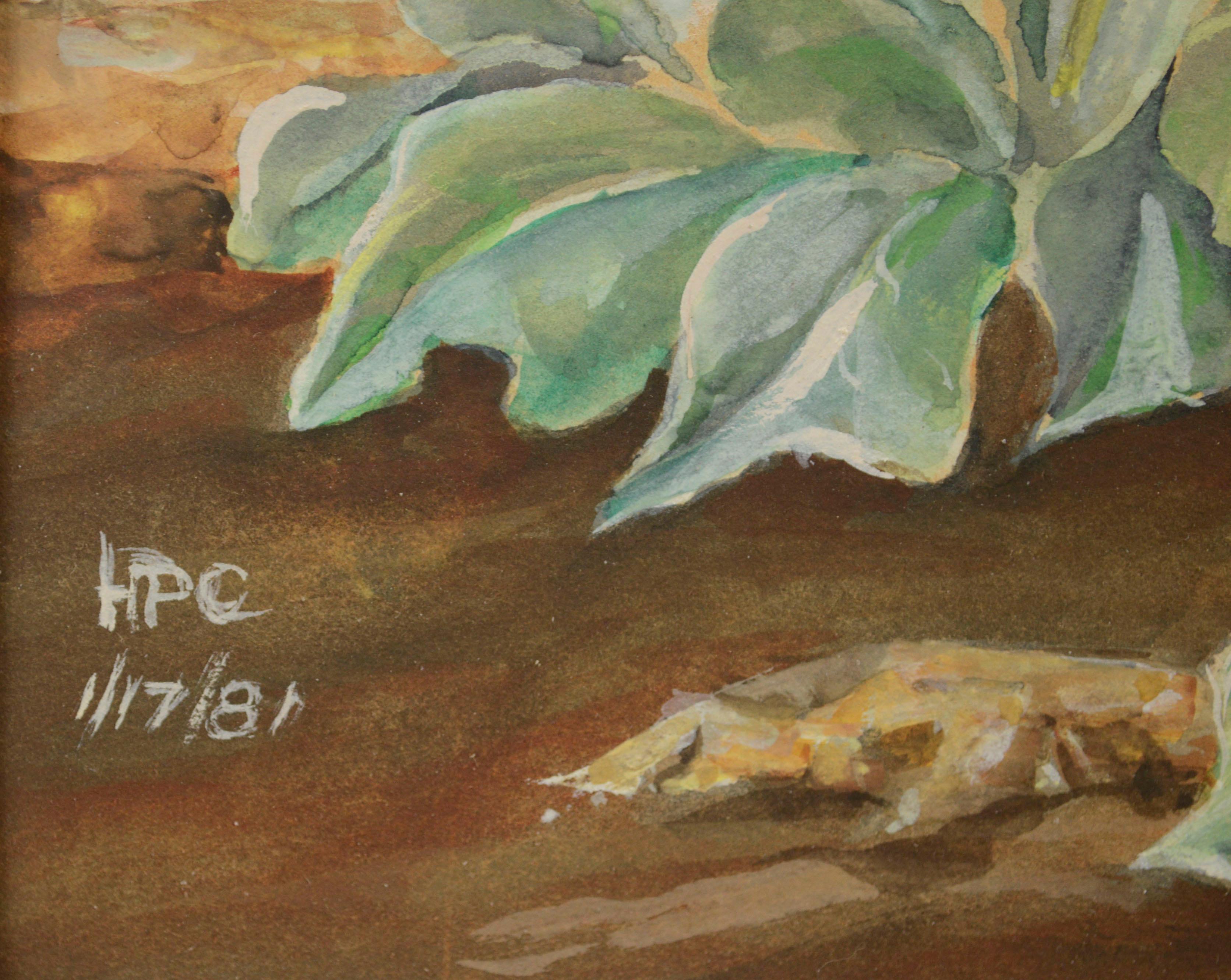 Blumen am Strand, botanische Aquarell-Landschaft (Beige), Landscape Painting, von Unknown