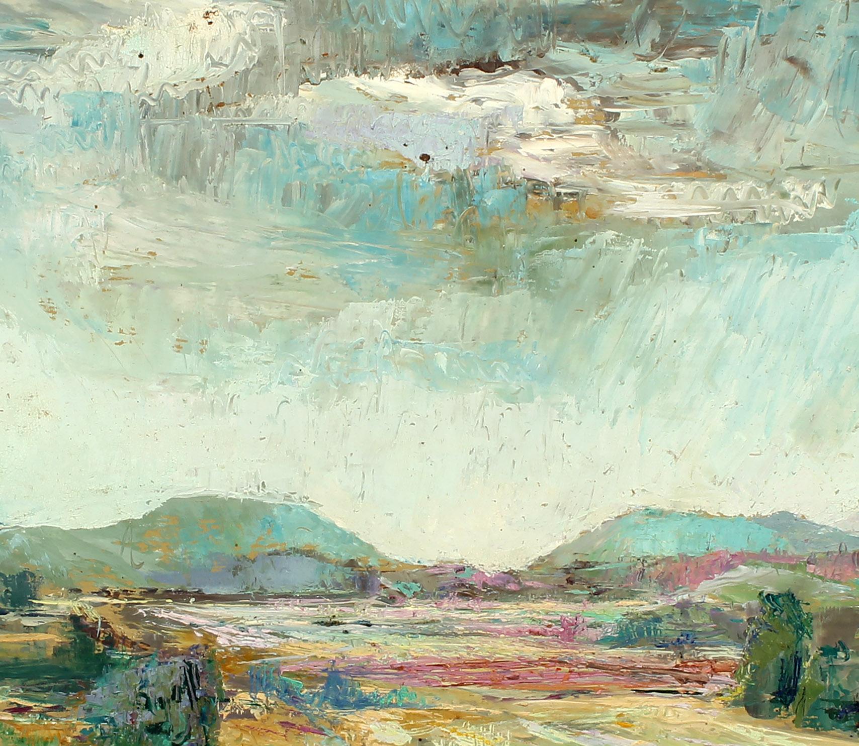 Plein Air Amerikanisches Ölgemälde Regensturm Signiert Original Modern Impressionist (Amerikanische Moderne), Painting, von Unknown
