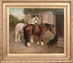 Chevaux de labour Un Colli à la ferme, datant de 1885 par Amos Watmough (1845-1889)