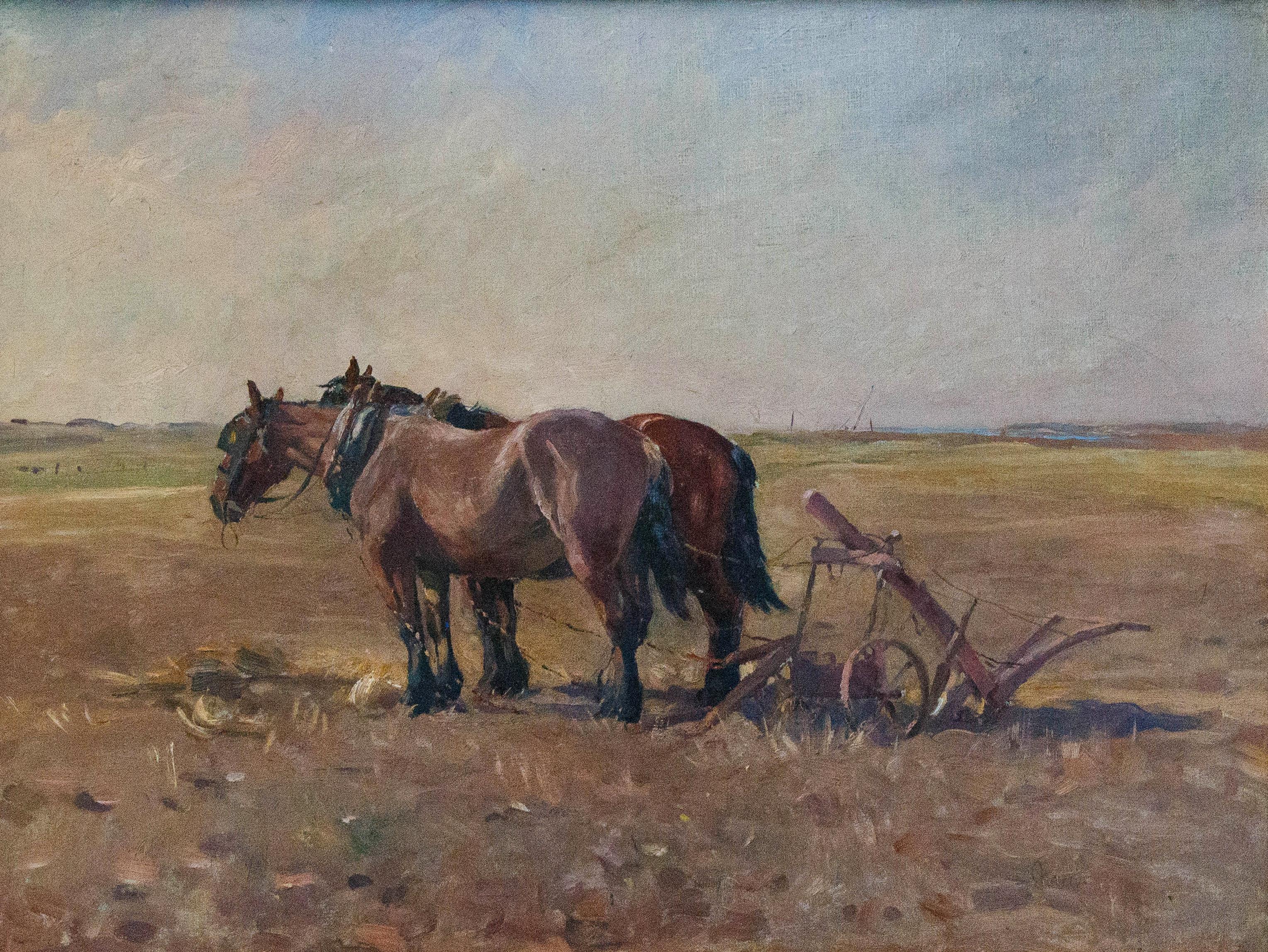 Ploughing the fields - Realist Painting by Unknown