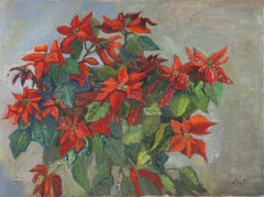 Vintage Poinsettia 25, Oil on Canvas by Adela Smith Lintelmann