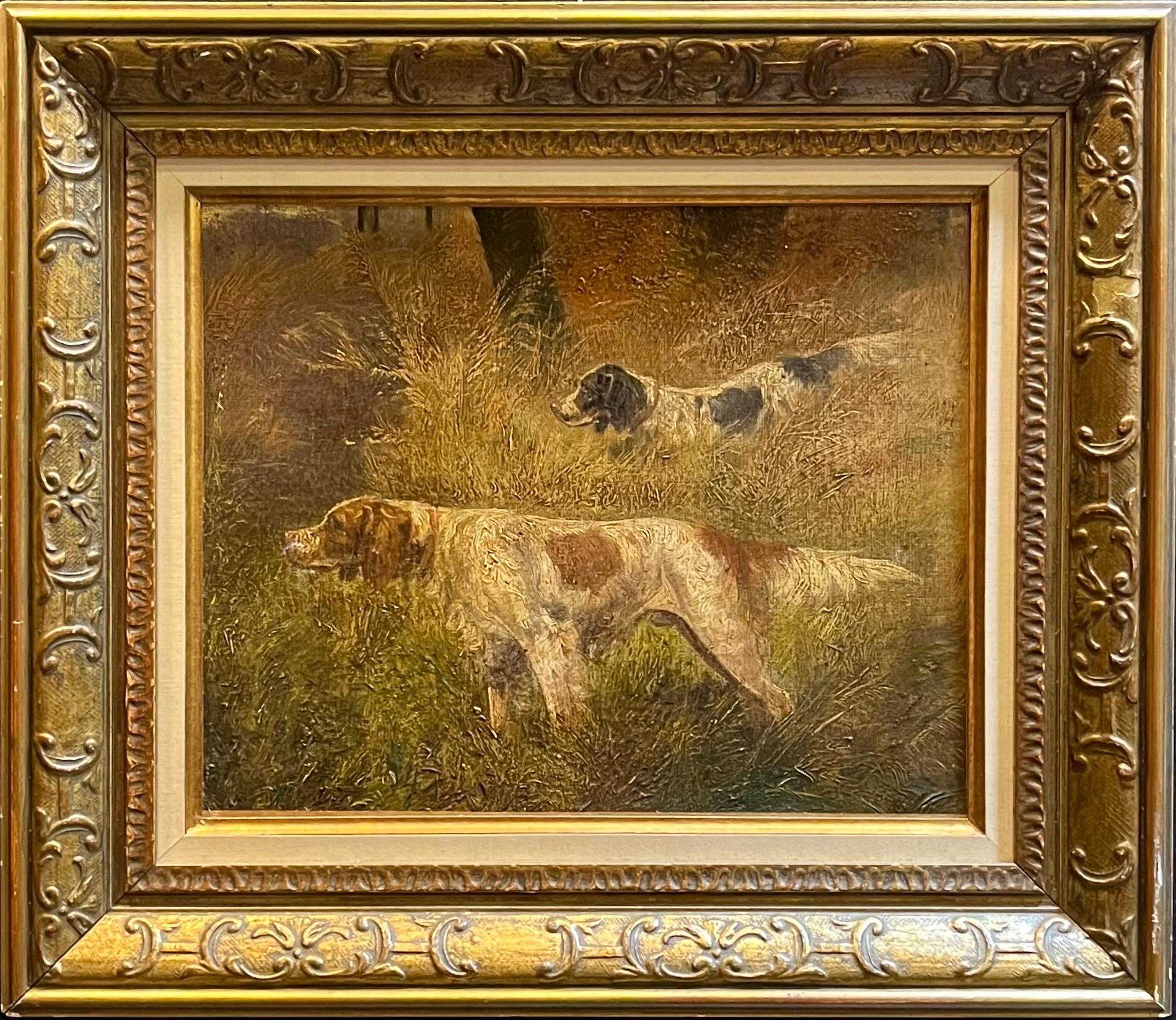 Pointer Dogs - Oil on Canvas - 39x31 cm - Painting by Unknown