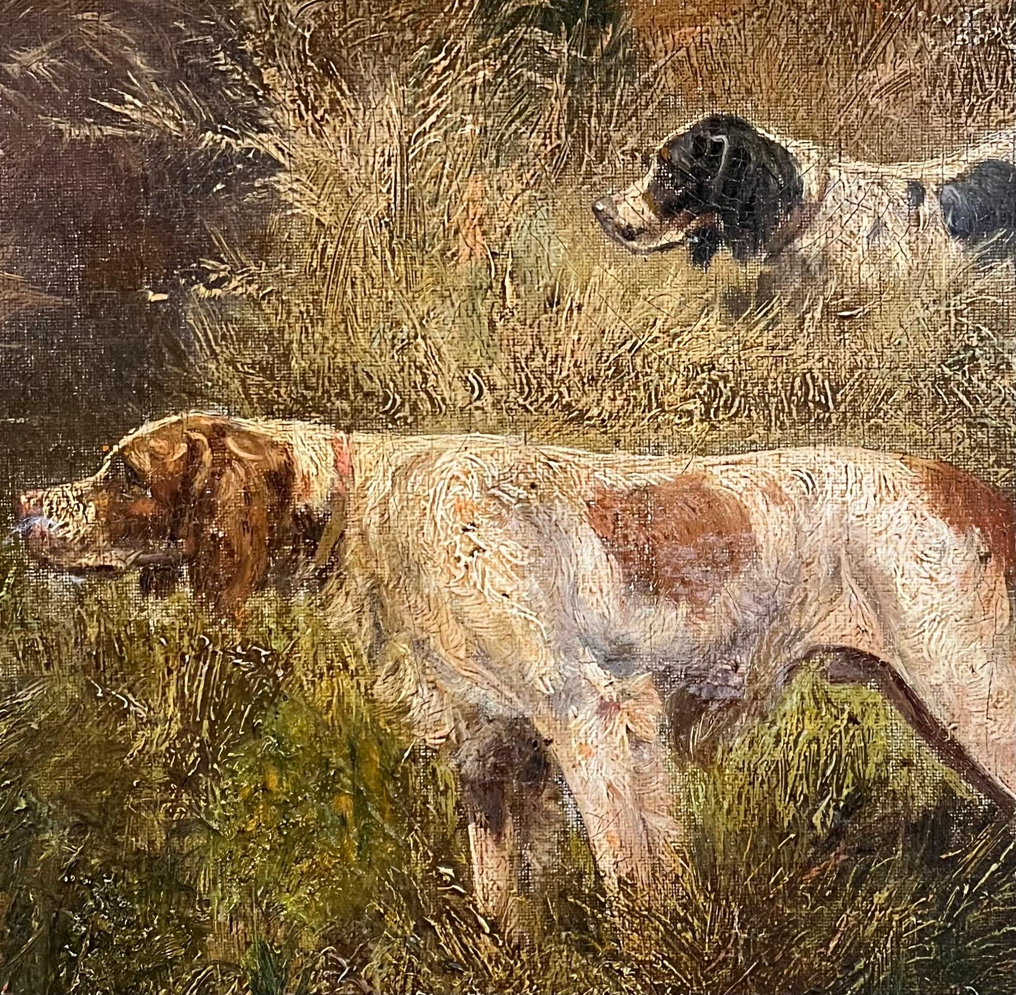 Pointer Dogs - Oil on Canvas - 39x31 cm - Brown Animal Painting by Unknown