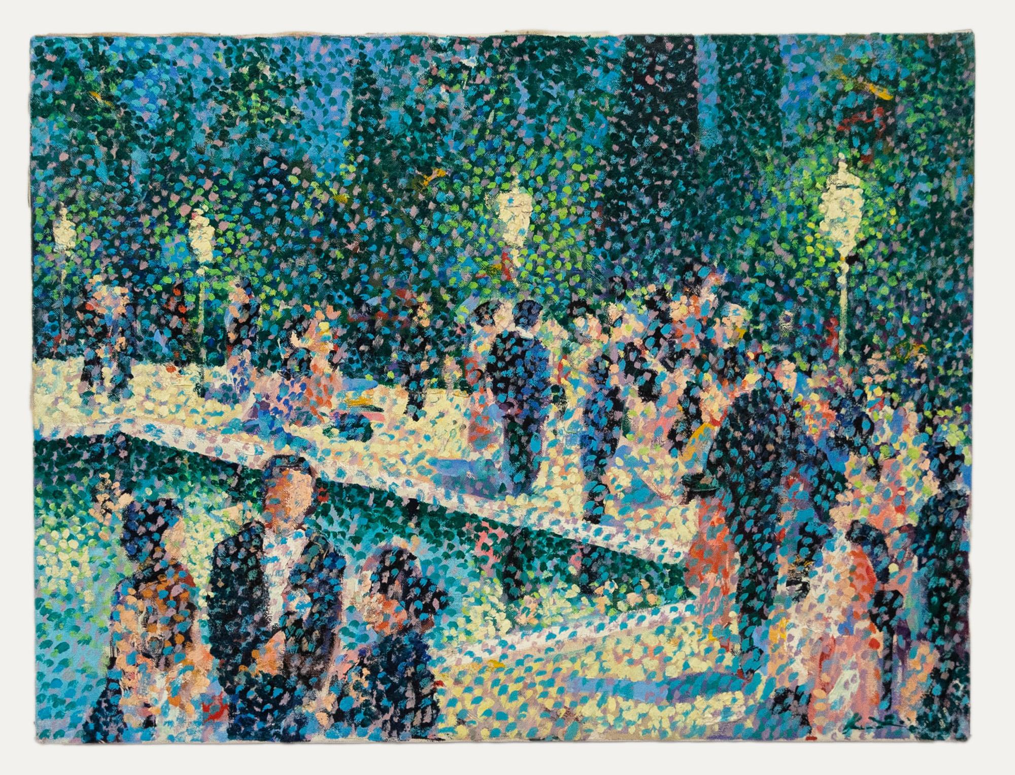 Pointillist 20th Century Oil - The Belair Wedding Party - Painting by Unknown