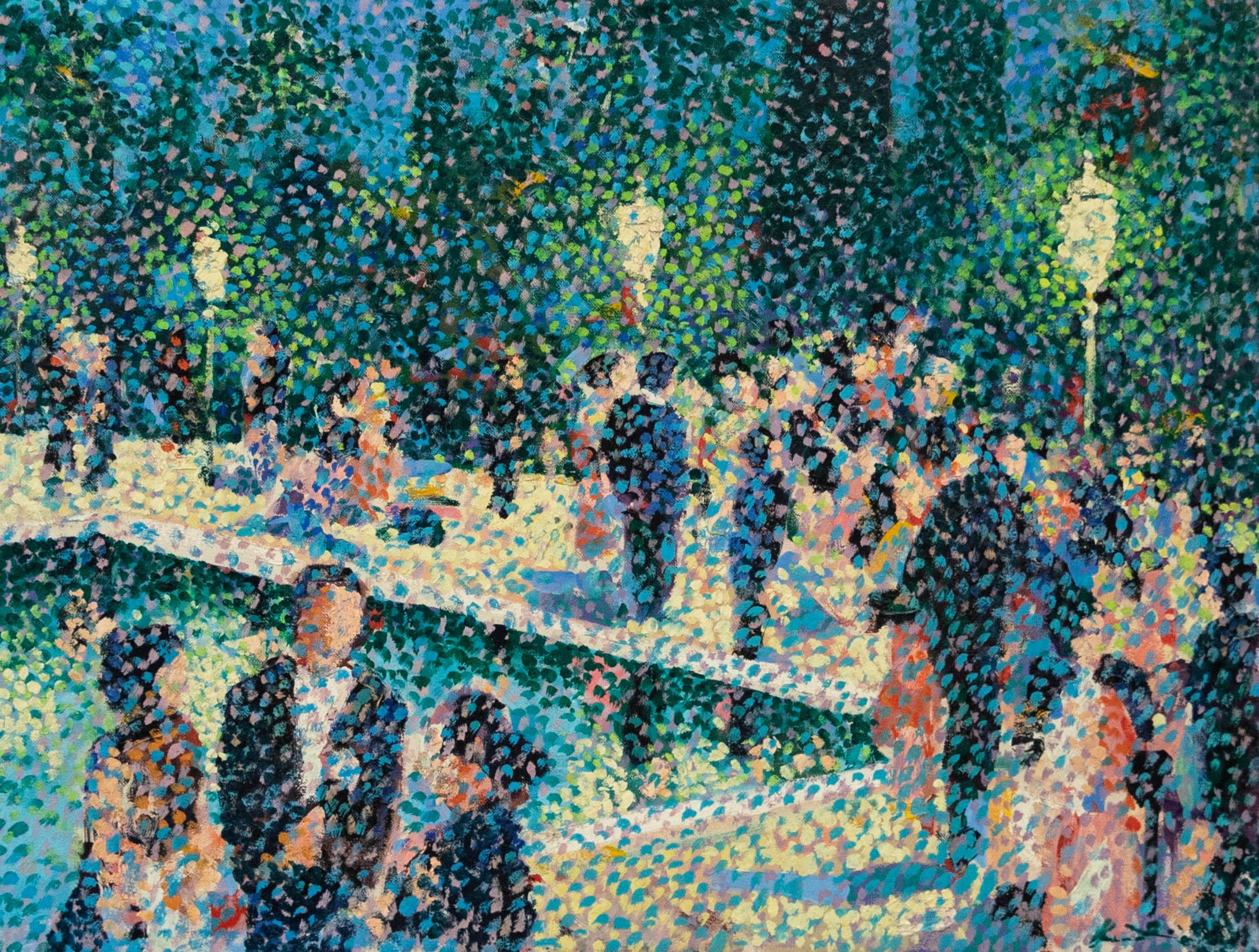 Unknown Figurative Painting - Pointillist 20th Century Oil - The Belair Wedding Party