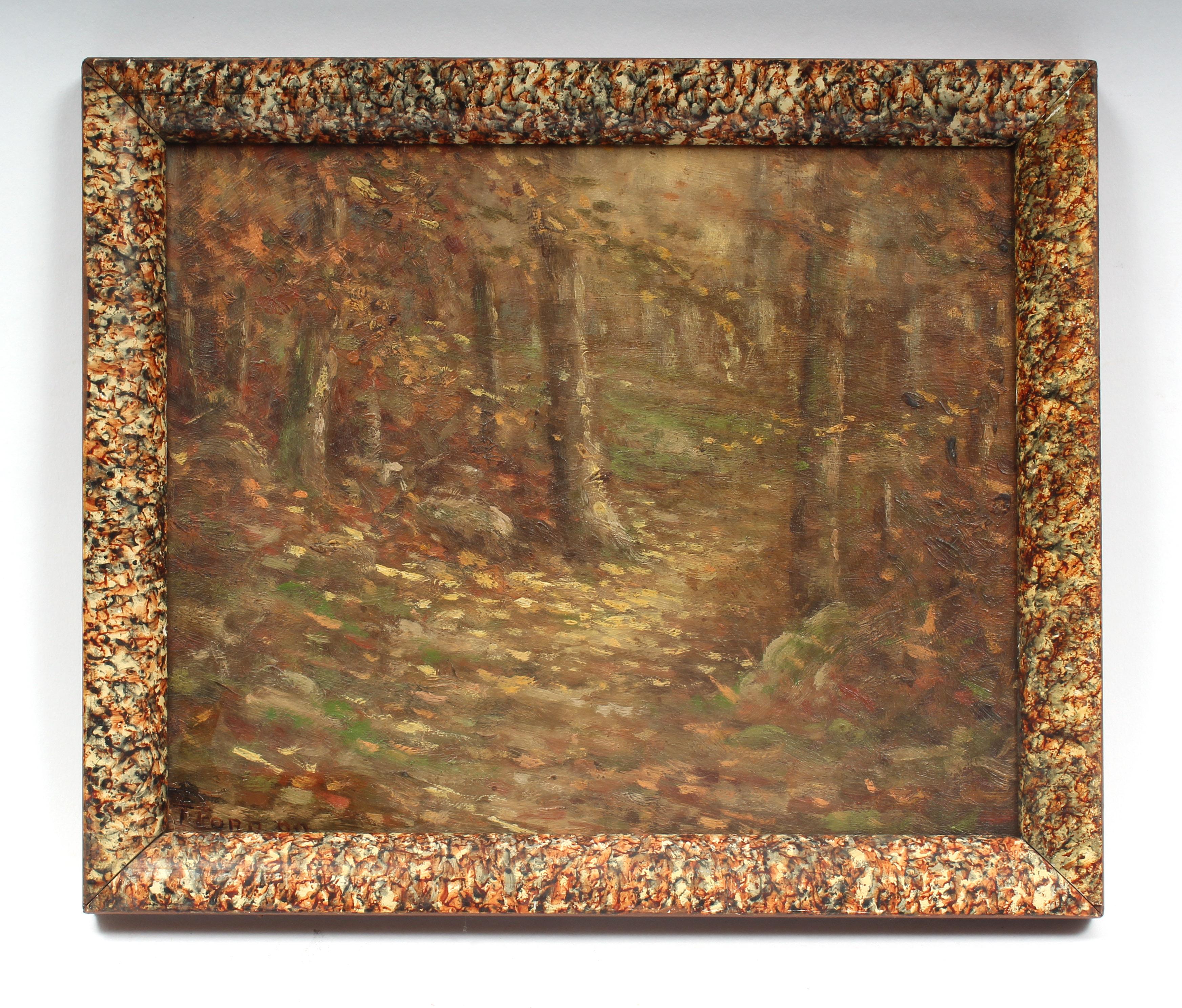 Pintura al óleo puntillista Paisaje otoñal Siglo XIX, Marco único 1900