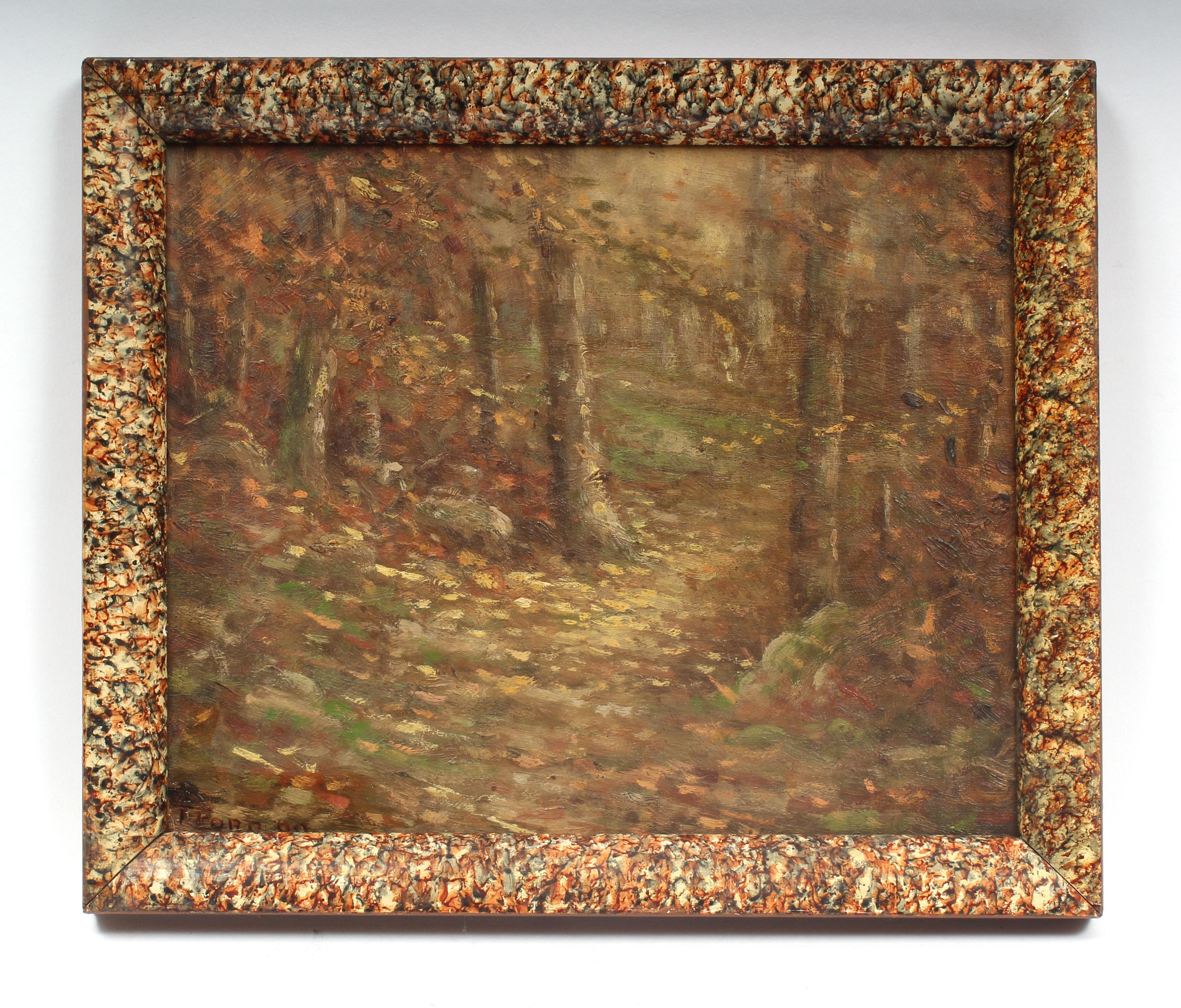 Pointilistisches Ölgemälde Herbstlandschaft, 19. Jahrhundert, einzigartiger Rahmen, 1900