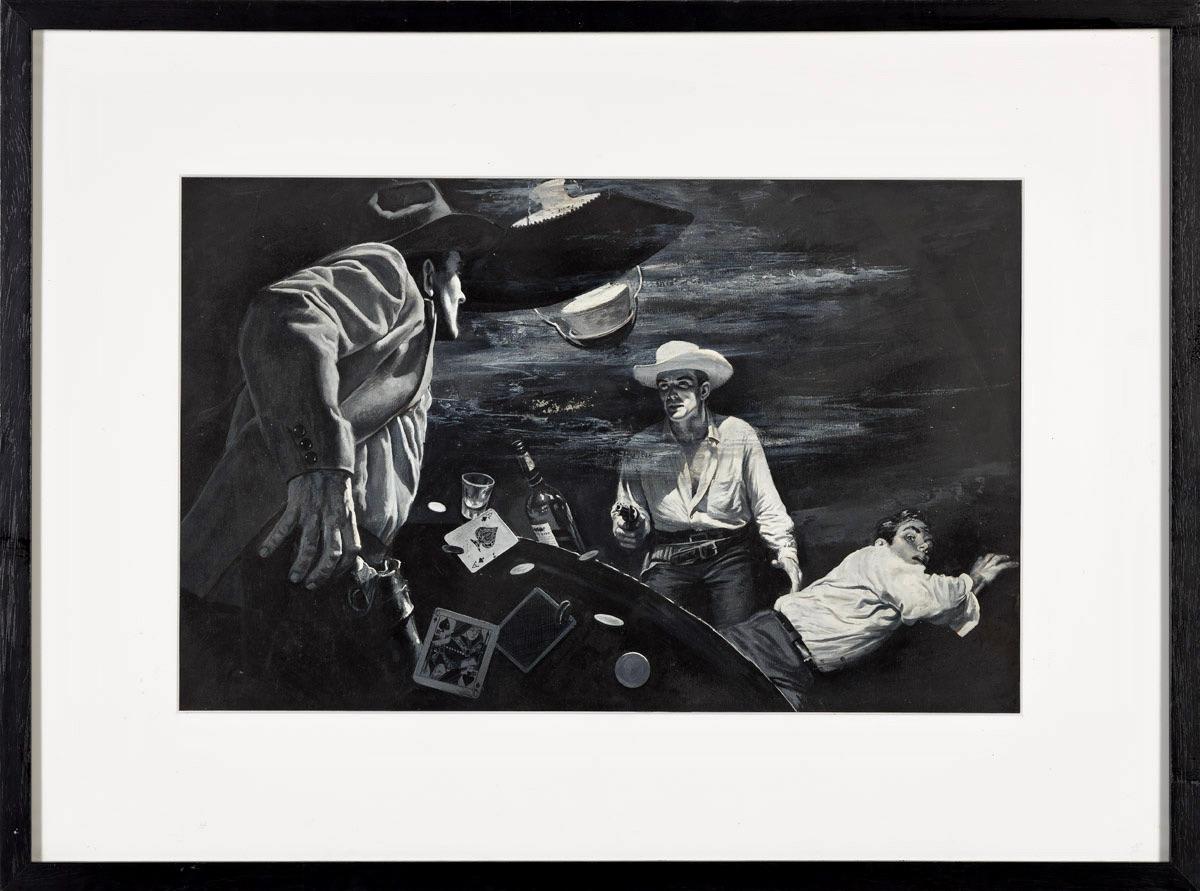 Poker Game Confrontation, Likely Illustration for Man's Action, 1959 - Painting by Unknown