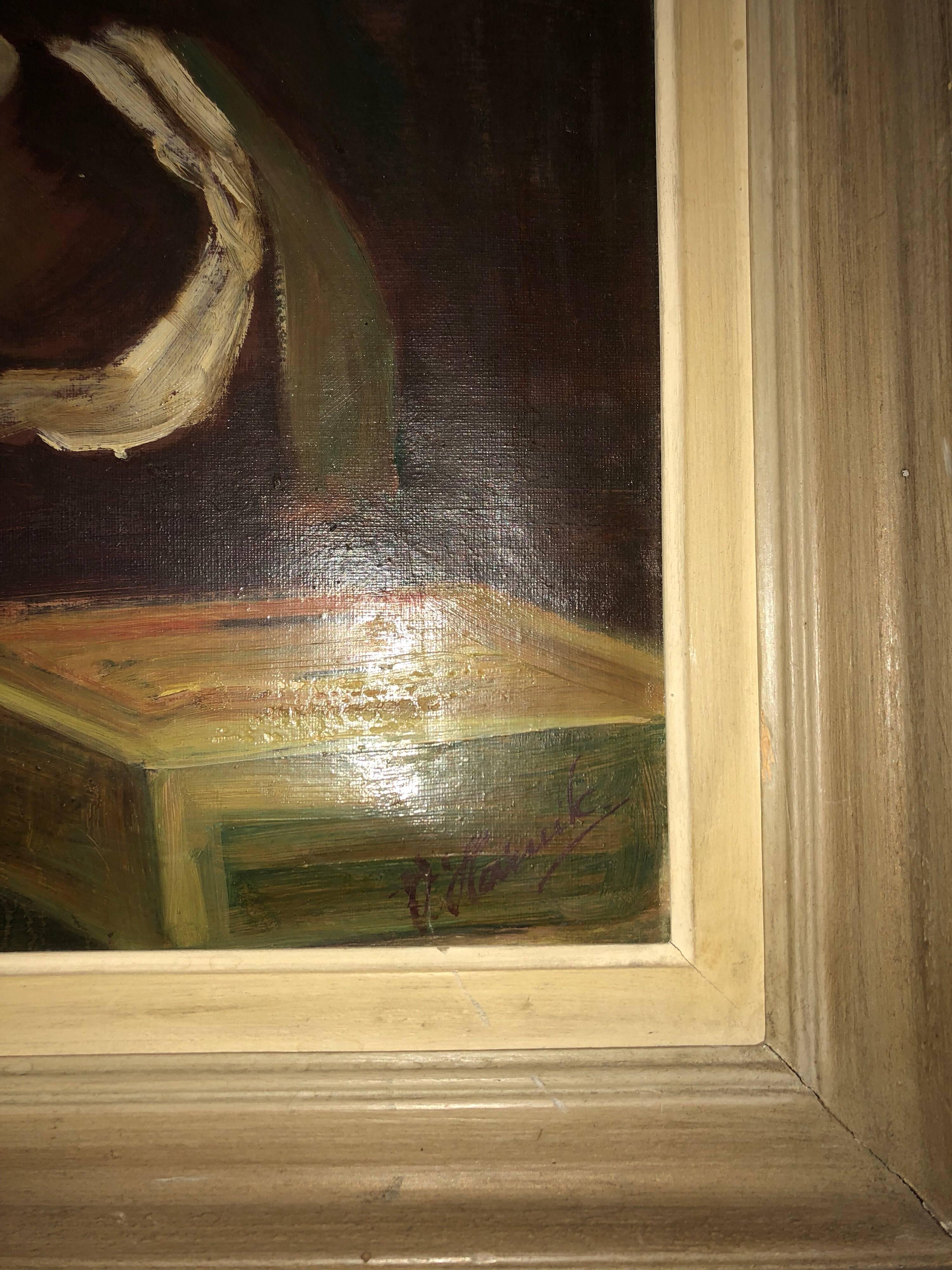 Judaica polaca Retrato de rabino jasídico Sastre de Shtetl Pintura al óleo en venta 1