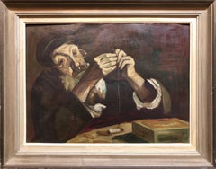 Polish Judaica Portrait of Hasidic Rabbi Shtetl Tailor Oil Painting