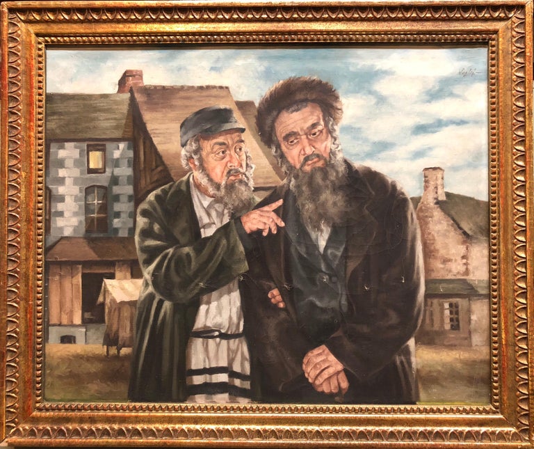 Polish Judaica Portrait of Hasidic Rabbis Shtetl Oil Painting - Brown Portrait Painting by Unknown