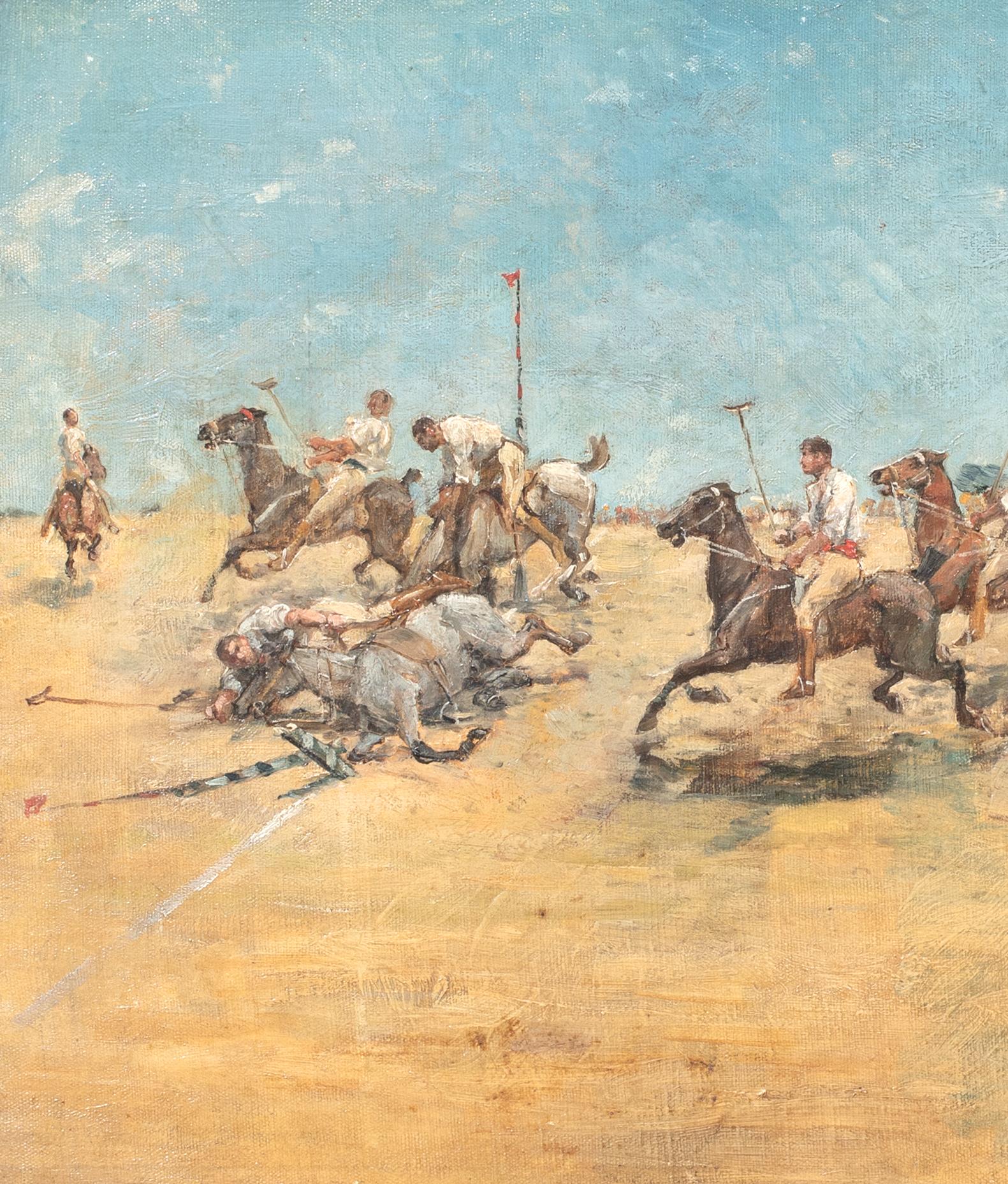 Polo Match In India, 19th Century  British Colonial School - signed EMH For Sale 6