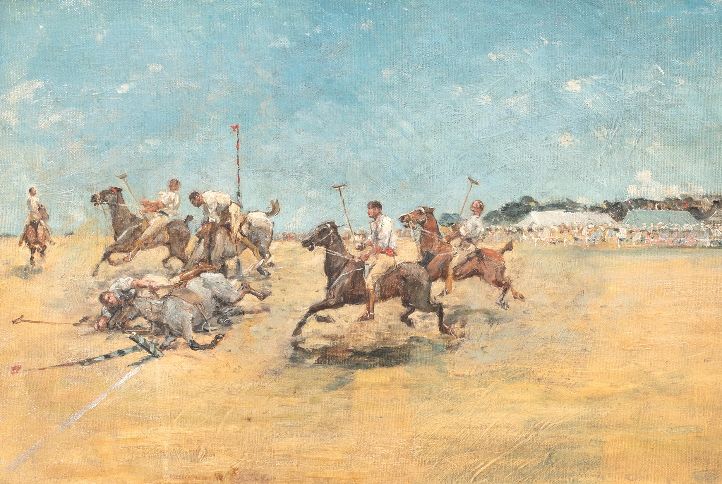 Polo Match In India, 19th Century  British Colonial School - signed EMH For Sale 1