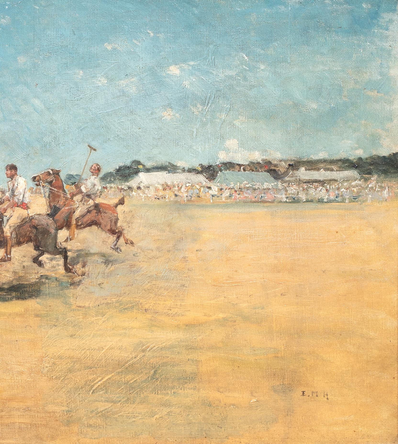 Polo Match In India, 19th Century  British Colonial School - signed EMH For Sale 2