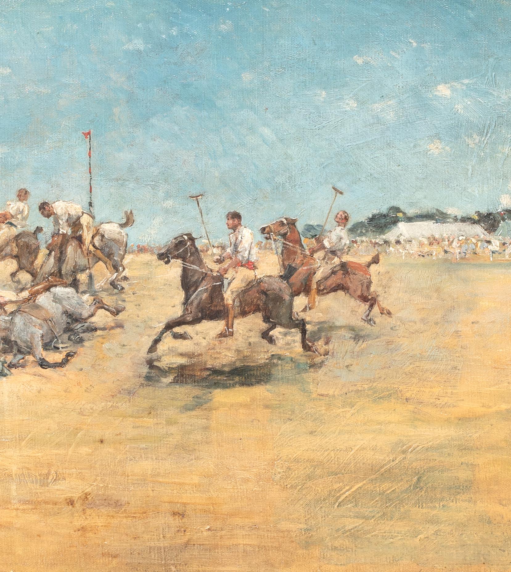 Polo Match In India, 19th Century  British Colonial School - signed EMH For Sale 3
