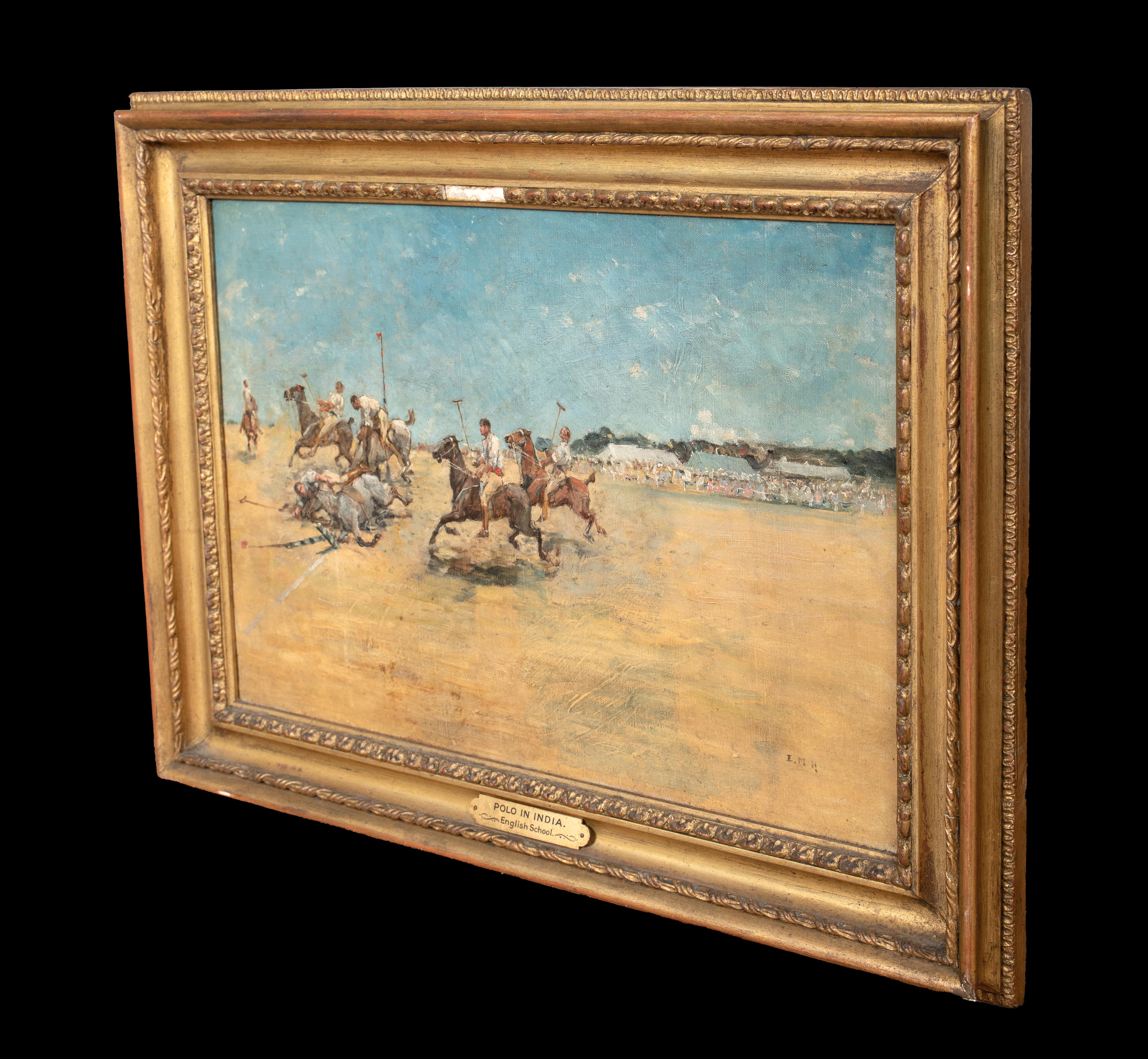 Polo Match In India, 19th Century  British Colonial School - signed EMH For Sale 4