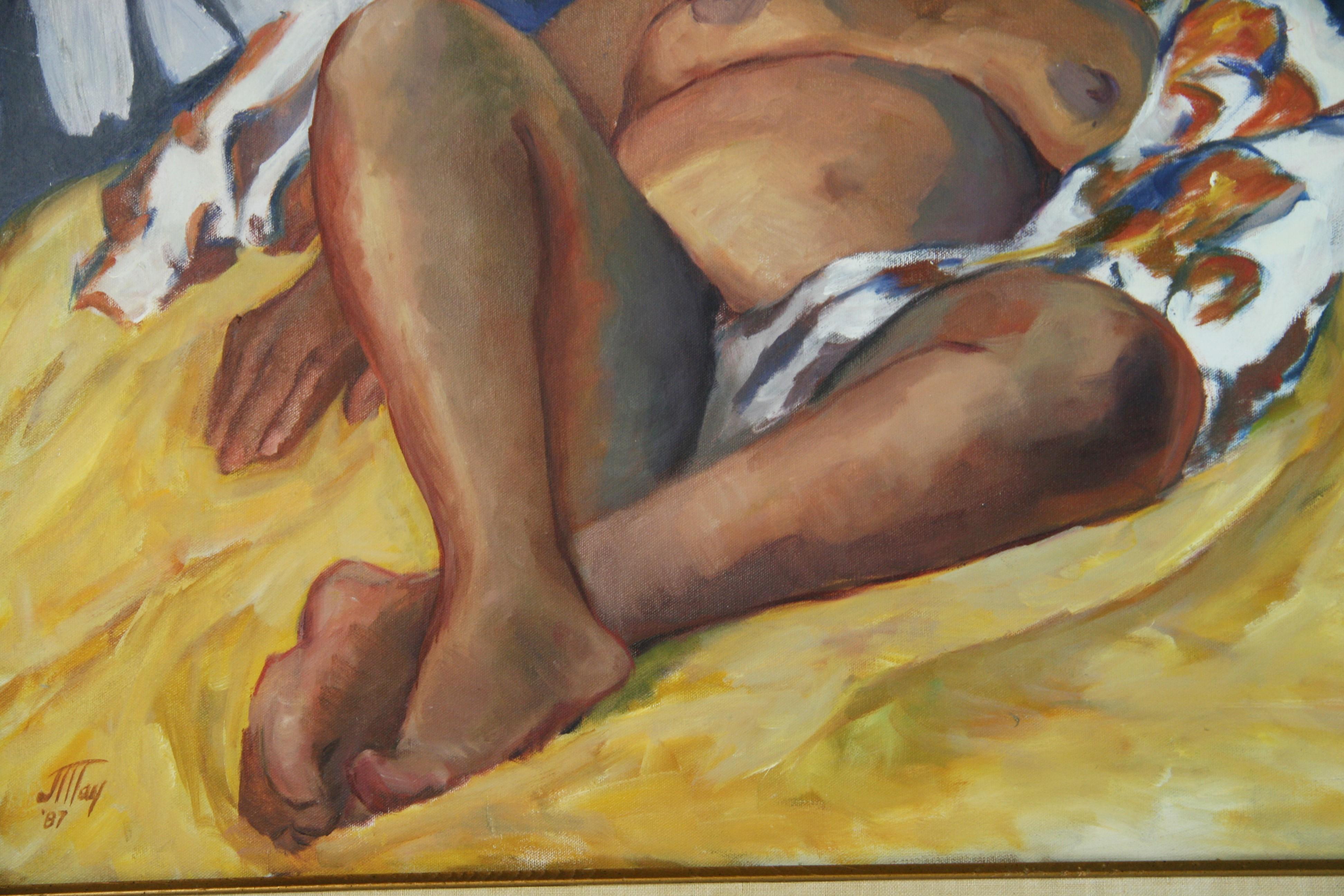 6078 Peinture à l'huile figurative polynésienne plus grande que nature signée
Cadre doré taille de l'image 29.5x23.5