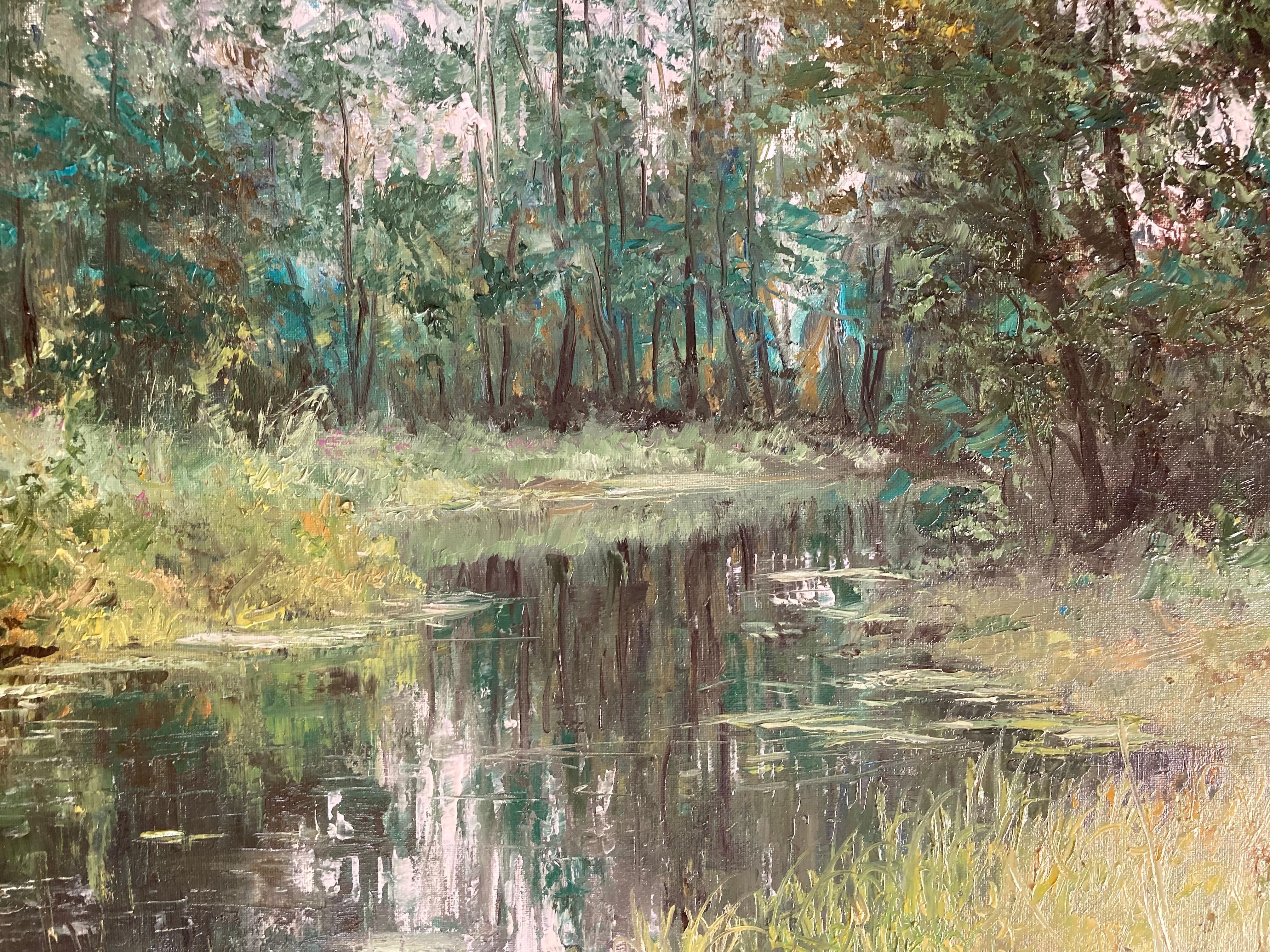 An evocative scene of a pond in a forest by a European artist whose name I cannot make out on the back of the canvas - so I have listed it as 