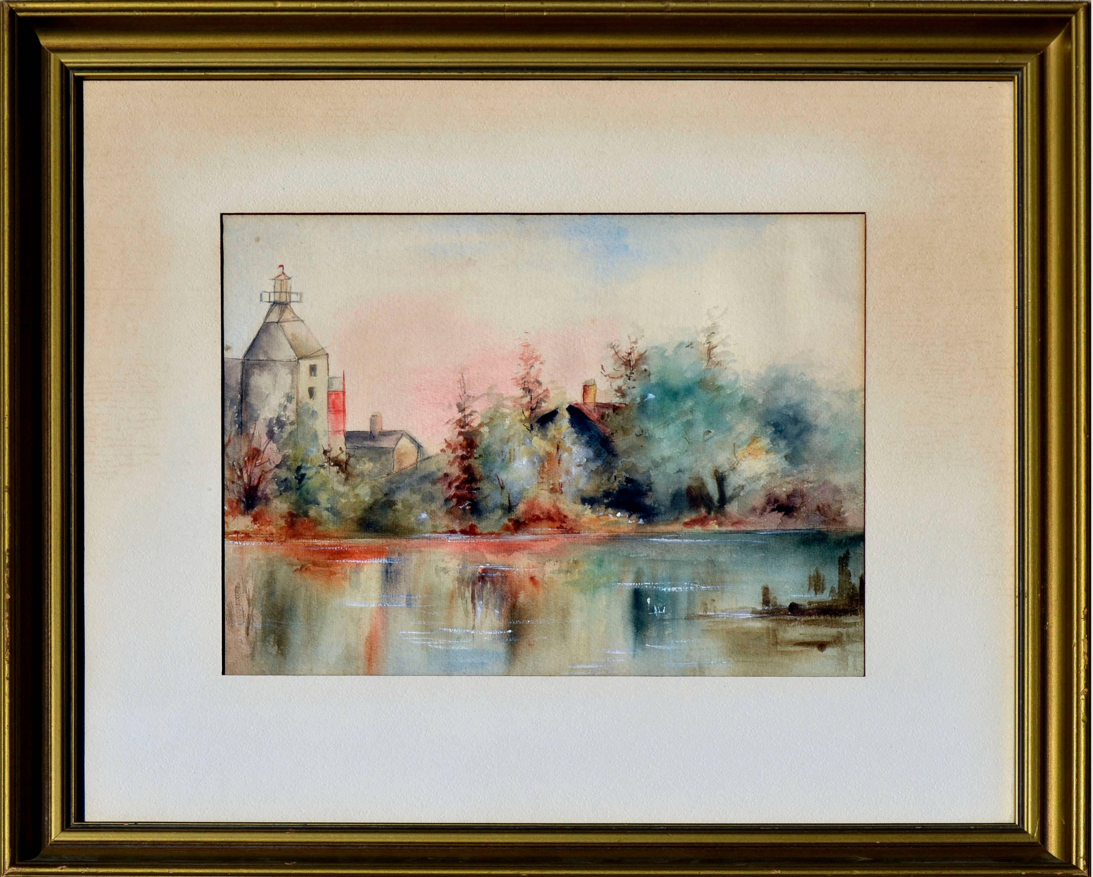C G Standeford Landscape Painting - Mid Century Pond Reflections Watercolor Landscape
